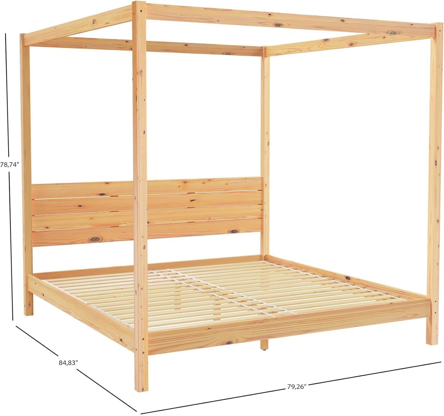 Walker Edison Minimalist Solid Wood King-Size Canopy Bedframe, Natural Pine