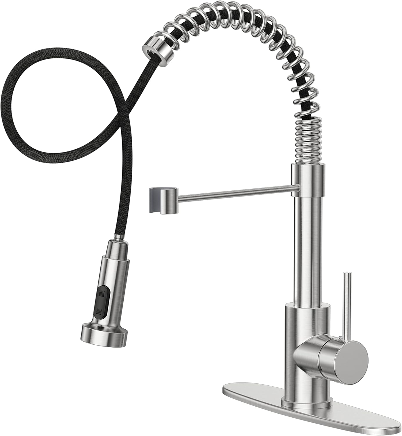 Coliware Kitchen Sink Faucet Brushed Nickel with Pull Down Sprayer, Stainless Steel Spring Kitchen High Arc Commercial Faucets with Deck Plate 1 or 3 Hole