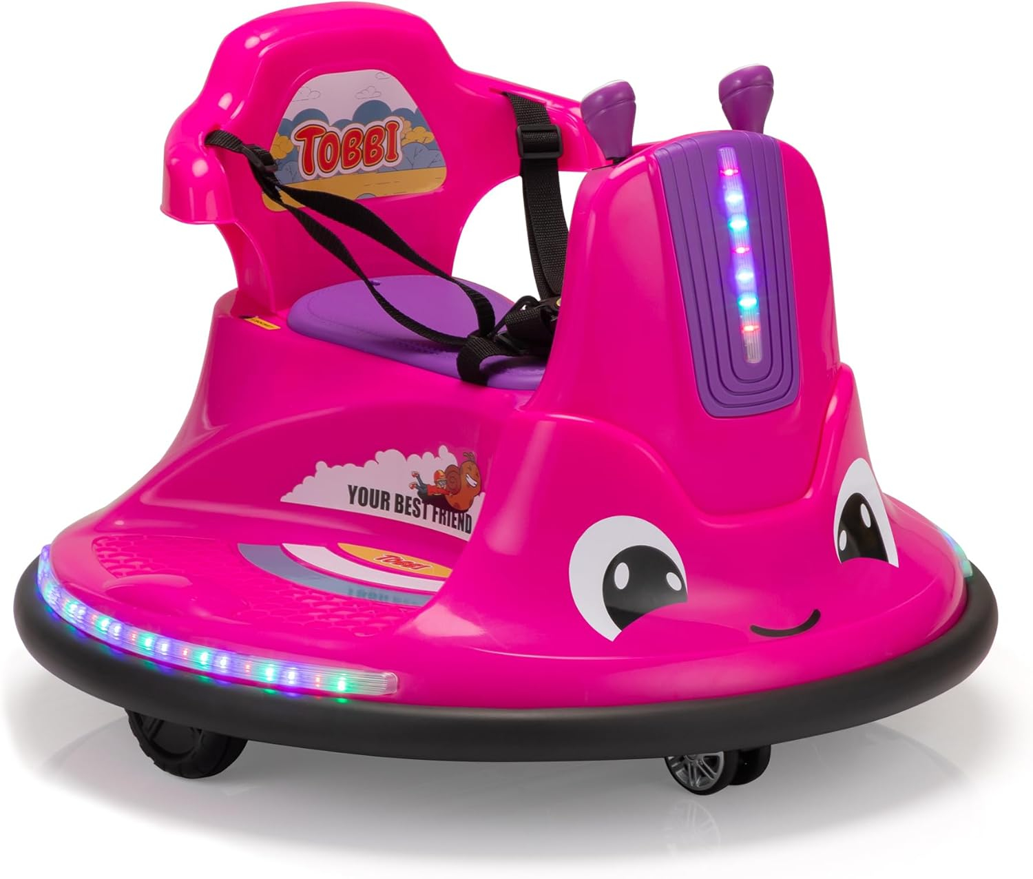 Kepooman 12V Snail-Shaped Kids Electric Bumper Car with Remote Control, Toddler Race Toys, 3-8 Years, Rose Red & Light Purple
