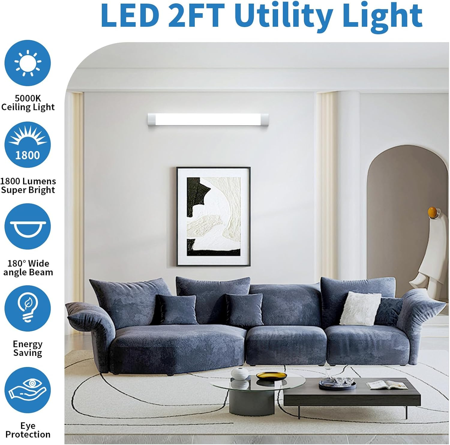 Airand Utility LED Light with Plug 2PCS Linkable Fixture 2FT 4FT Water-Proof Tube Light 5000K Under Cabinet Lighting,LED Closet Lights 18W for Workbench Kitchen Garage Workshop