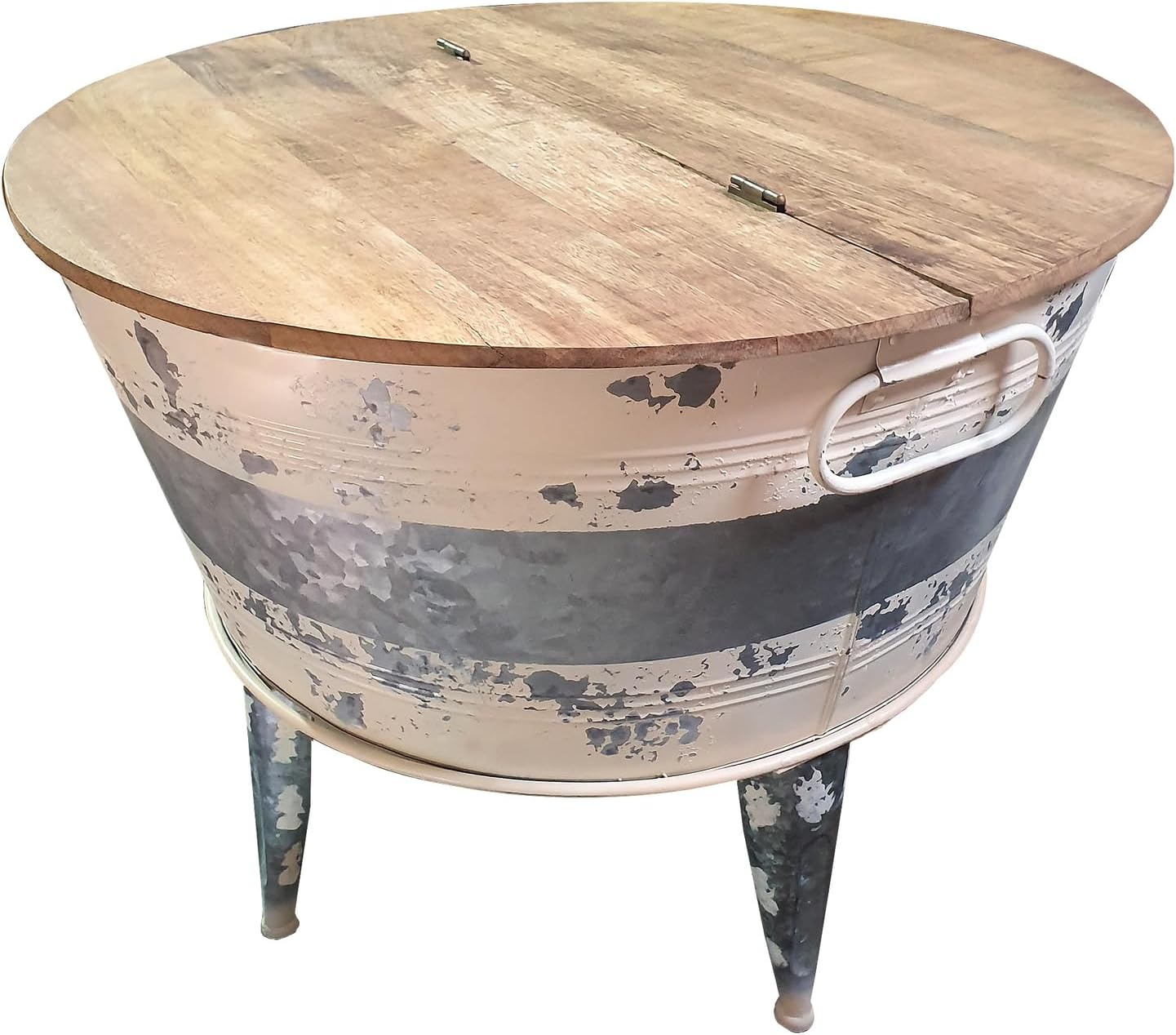 Distressed Metal Frame Cocktail Table with Hinged Lift Top Storage Brown/Gray - Benzara