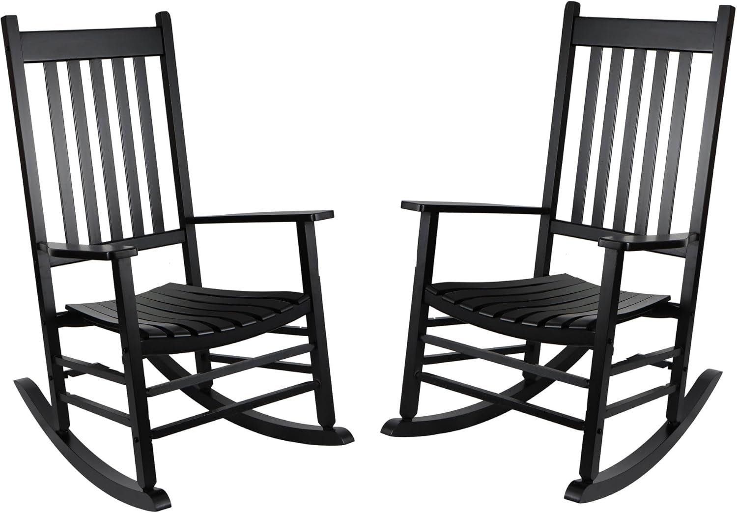 Comfortable Black Wooden Rocking Chair with Wavy Backboard - 68.5*86*115CM for Relaxation in Living Room or Patio