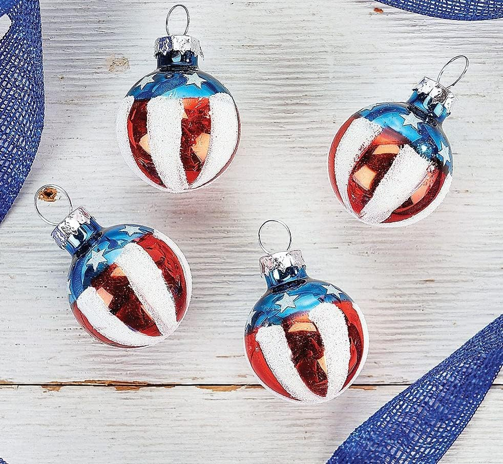 Current Americana Patriotic Glass Ornaments, Set of 12 Glass Decorations
