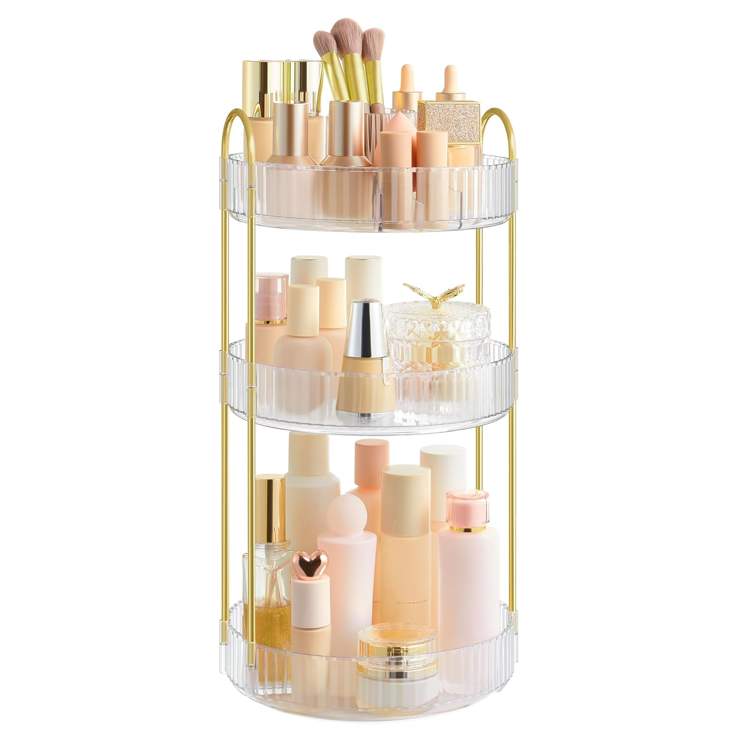 SONGMICS Makeup Organizer, 3-Tier Round Rotating Skincare Organizer Countertop, Customizable, Toiletries Vanity Organizer, Lazy Susan, Gift, Transparent UJKA011W02