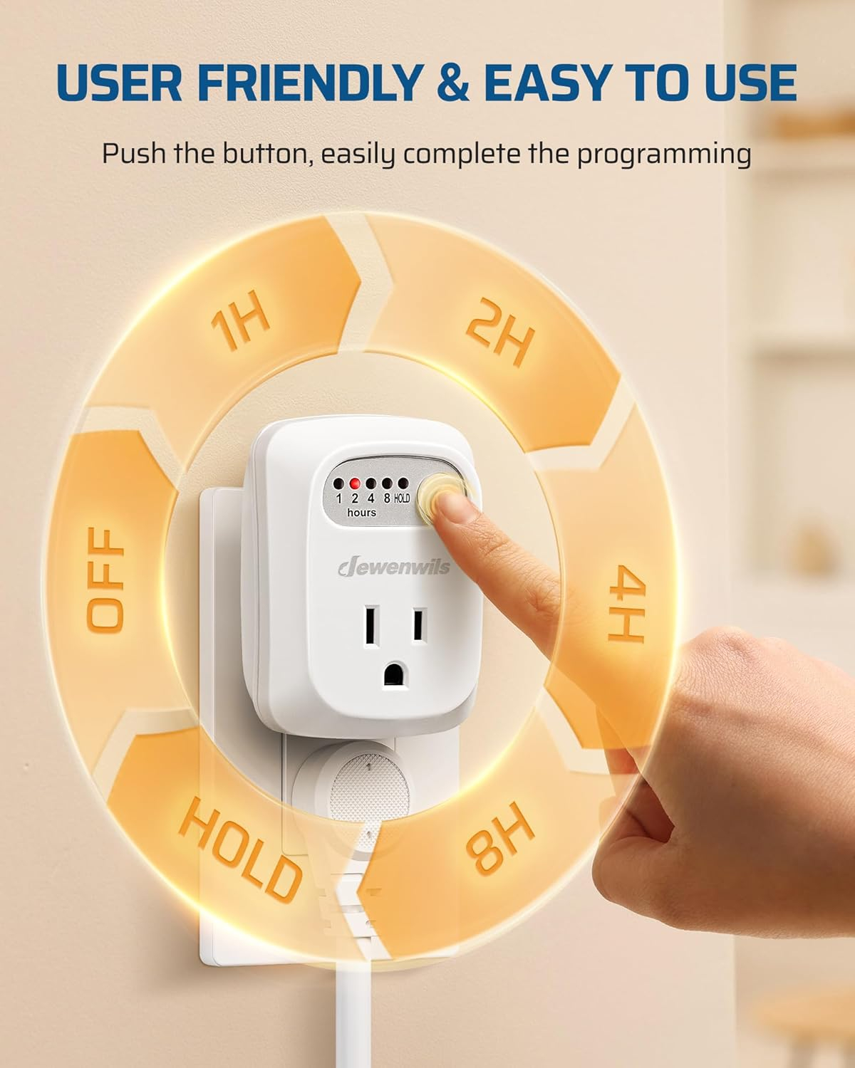 Indoor Countdown Timer Outlet, Timers for Electrical Outlets, Auto Shut Off Safety Outlet, 1-3-Prong Grounded Outlet