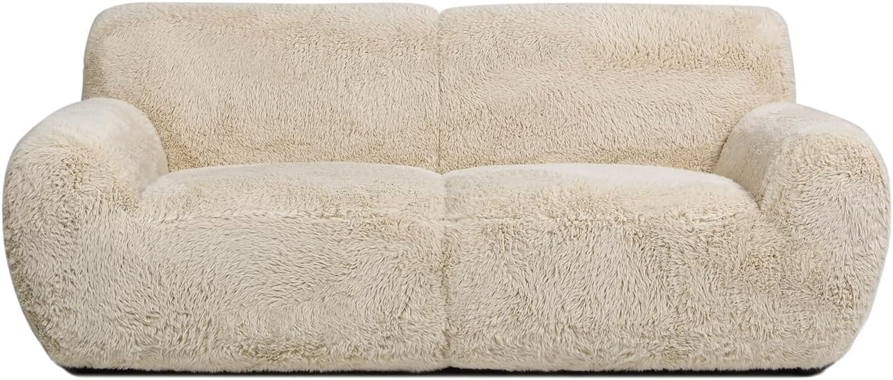 Summit 83" Faux Sheepskin Overstuffed Sofa Cream Beige