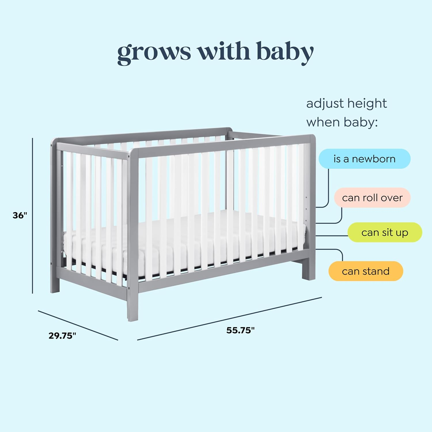 Carter's by DaVinci Colby 4-in-1 Convertible Crib in Gray and White