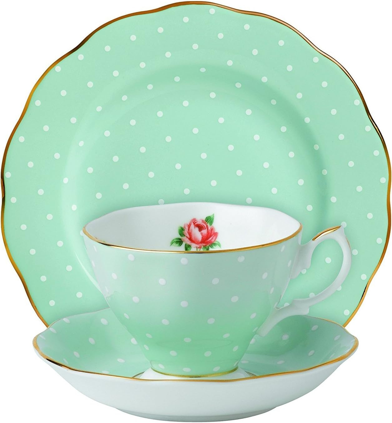Polka Rose 3-Piece Set (Teacup, Saucer & Plate 8")