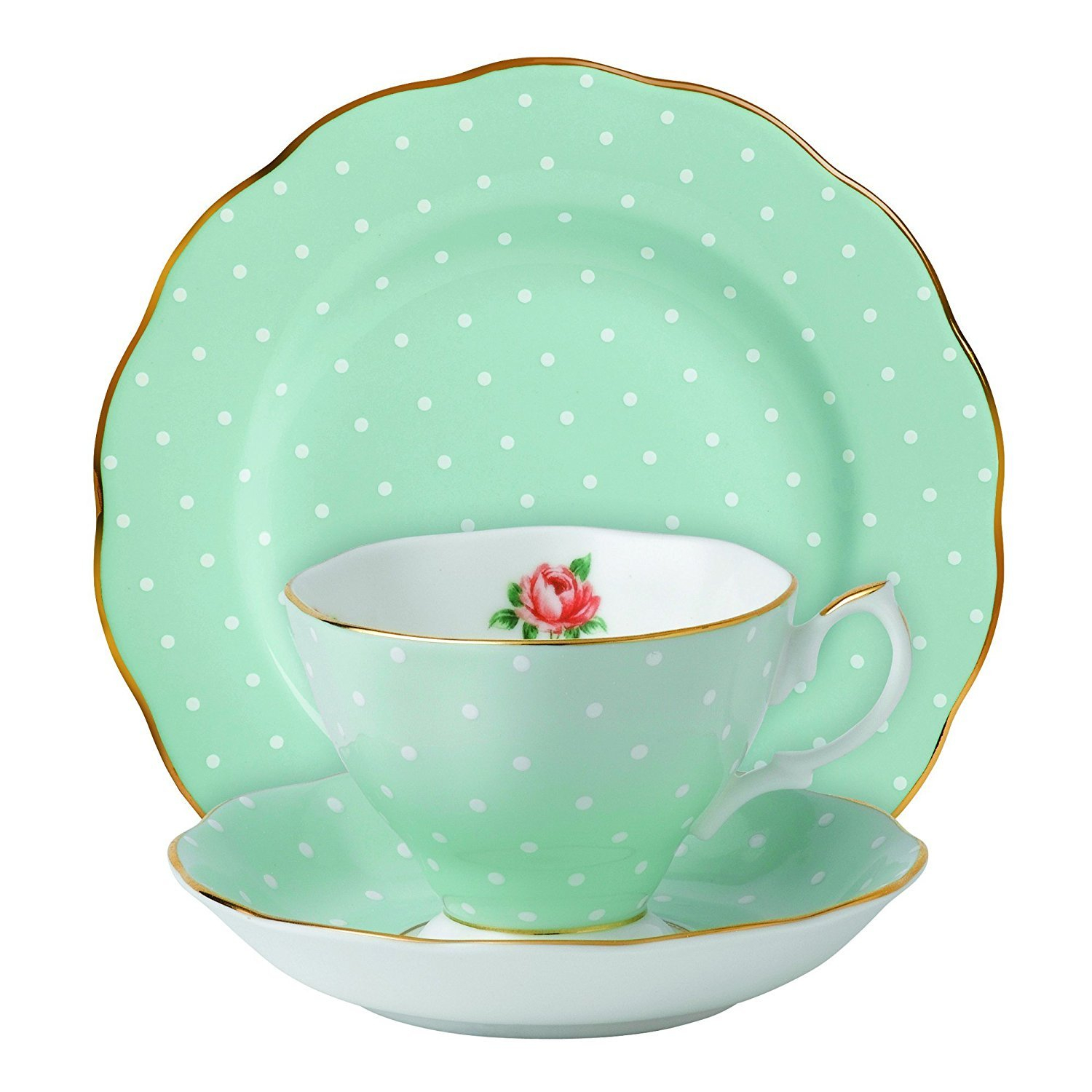 Polka Rose 3-Piece Set (Teacup, Saucer & Plate 8")