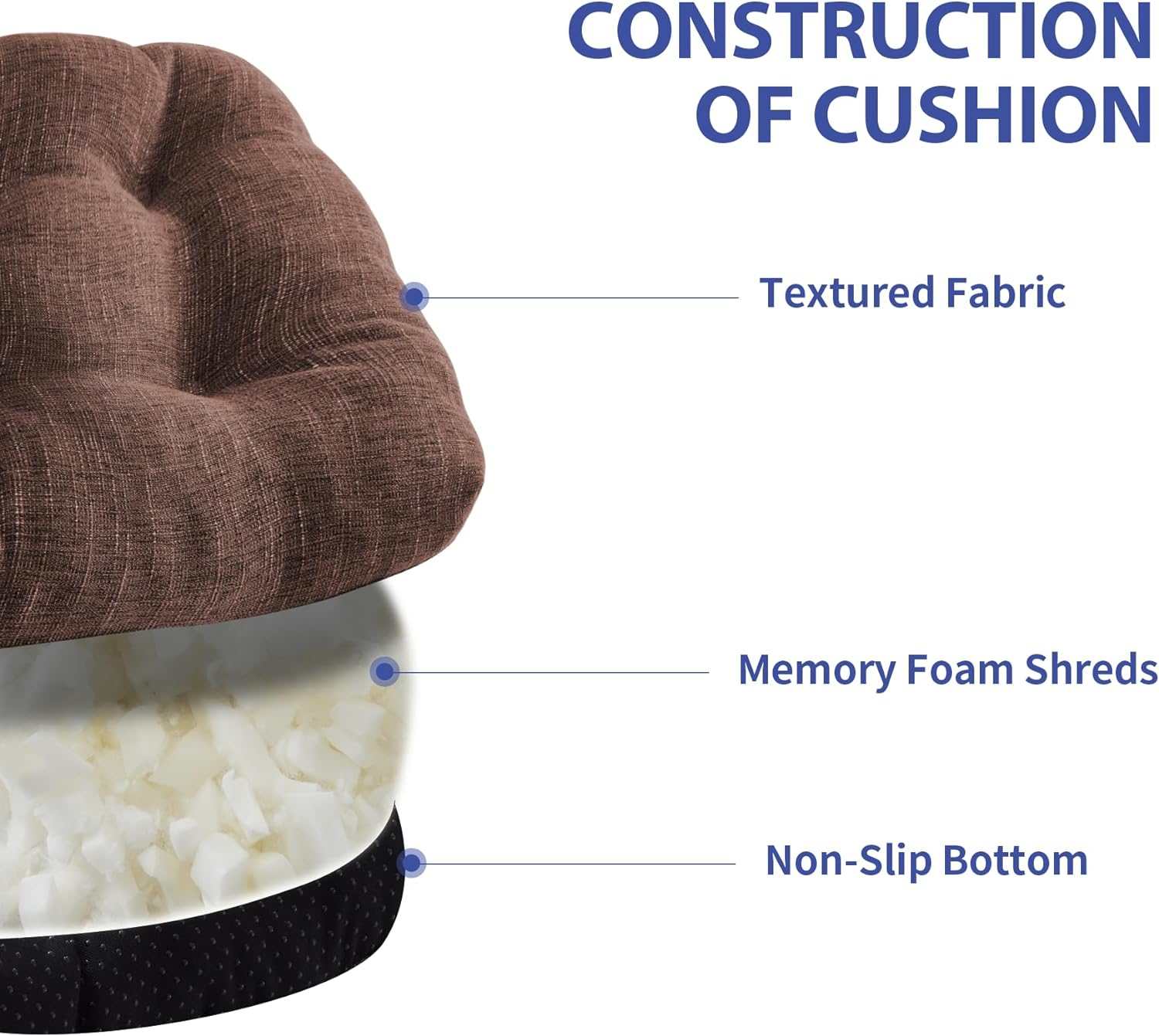 Chair Cushions for Dining Chairs Set of 4, Kitchen Chair Cushions, Chair Pads with Ties and Non Slip Backing, Tufted Memory Foam Seat Cushion 4 Pack, 15.5" x 15.5" x 4", Brown