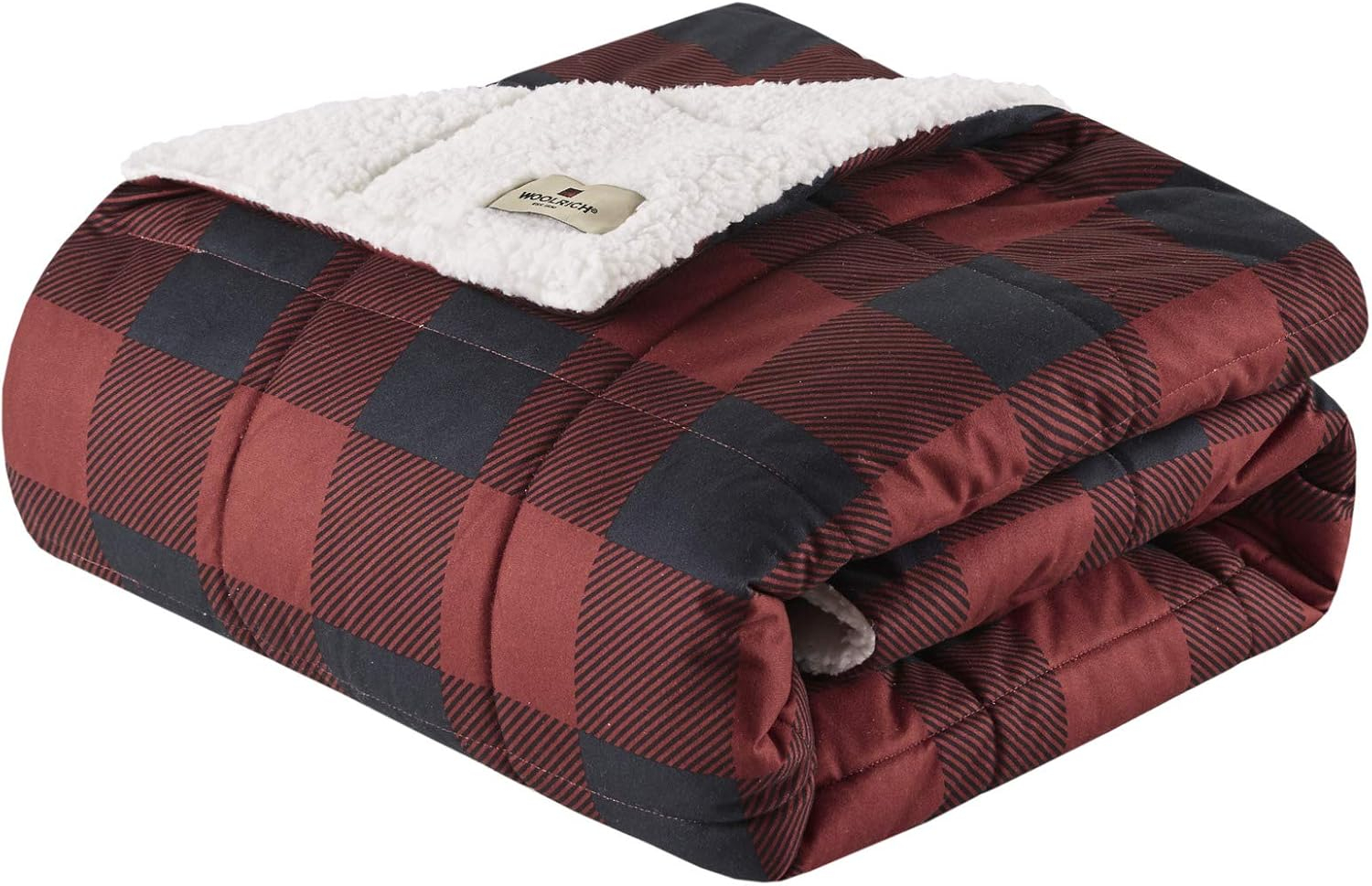 Woolrich Oversized Reversible Throw Blankets Premium Diamond Quilting, Cabin Lifestyle, Soft, Cozy Spun with Sherpa Reverse Cover for Couch, Bed and Office, 50x70, Linden Red