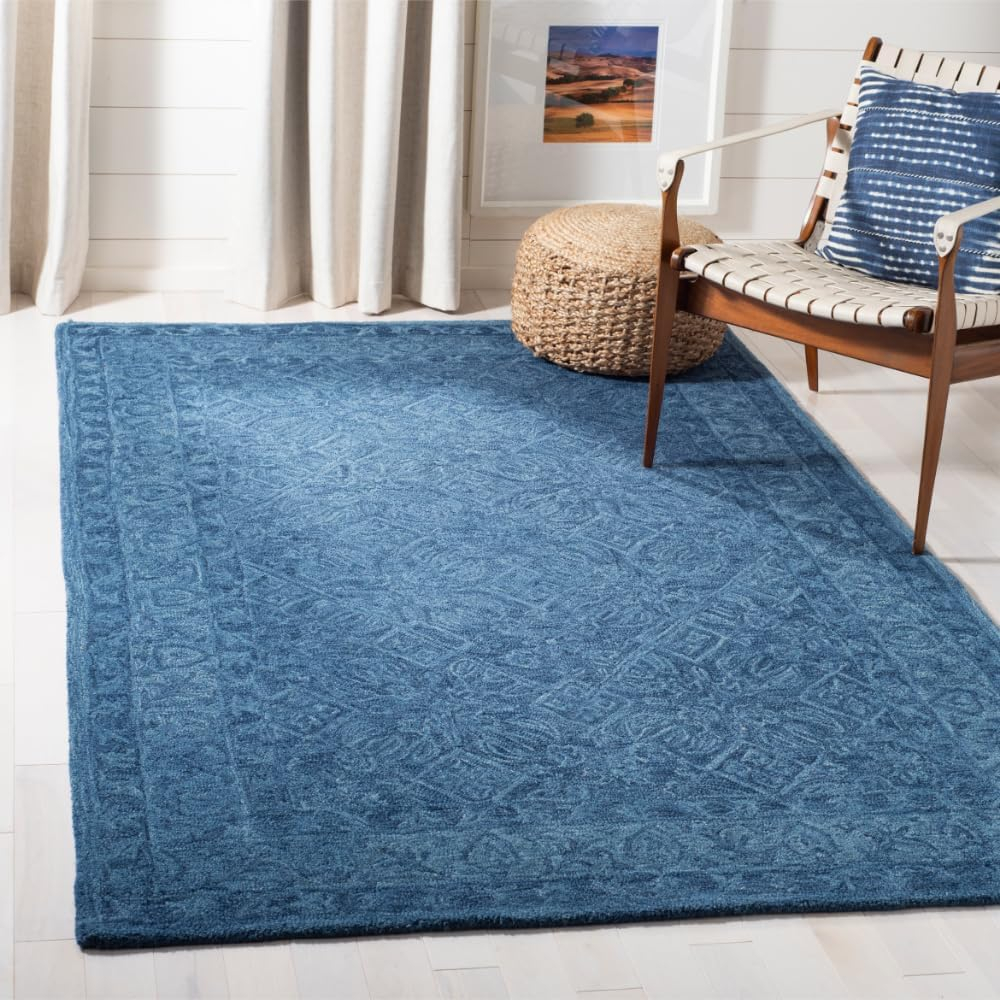 SAFAVIEH Dip Dye Felicia Floral Bordered Area Rug, Navy Blue, 5' x 8'
