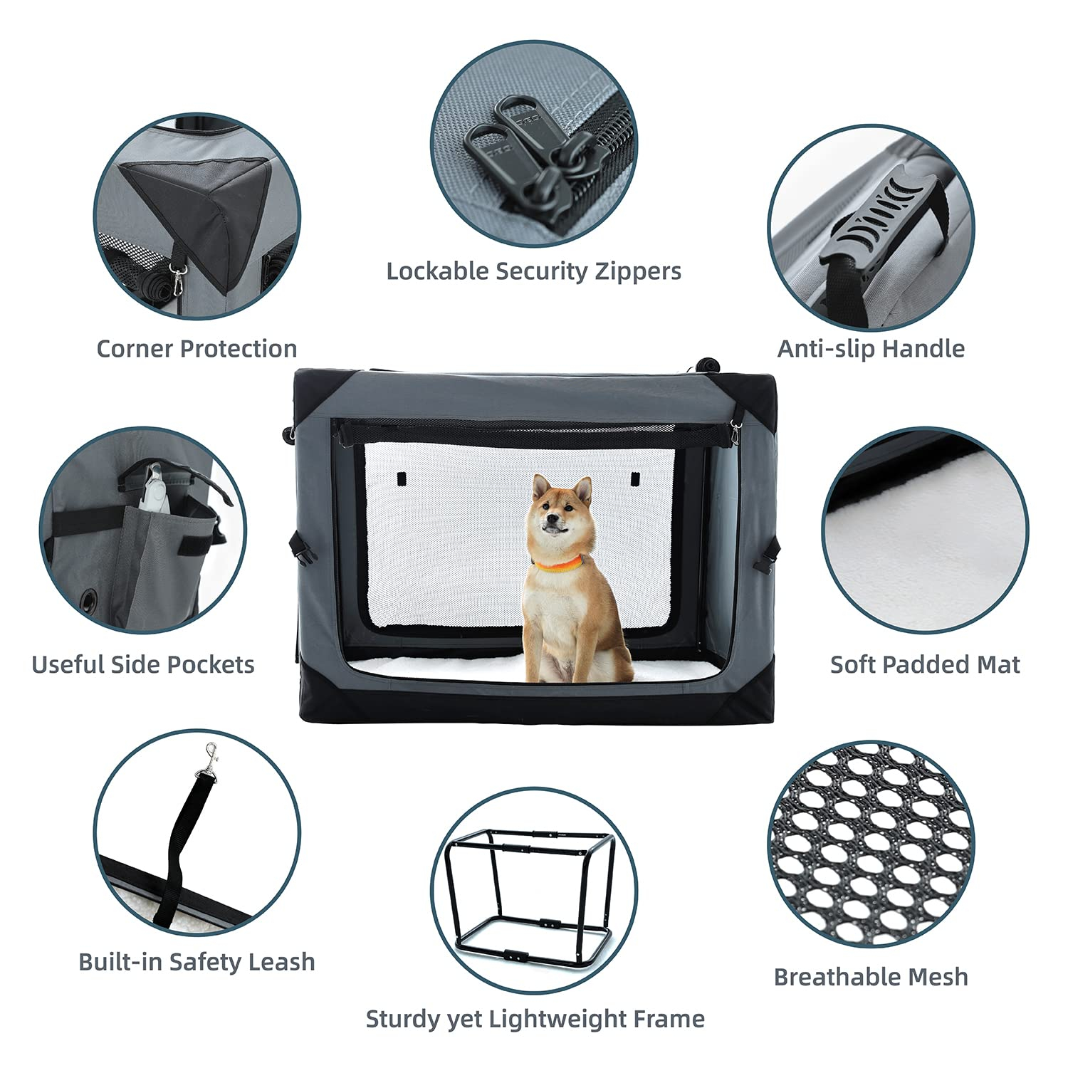 Pettycare 42 Inch Collapsible Foldable Soft Dog Kennel with Chew Proof Mesh Windows, Indoor & Outdoor Travel Dog Crate