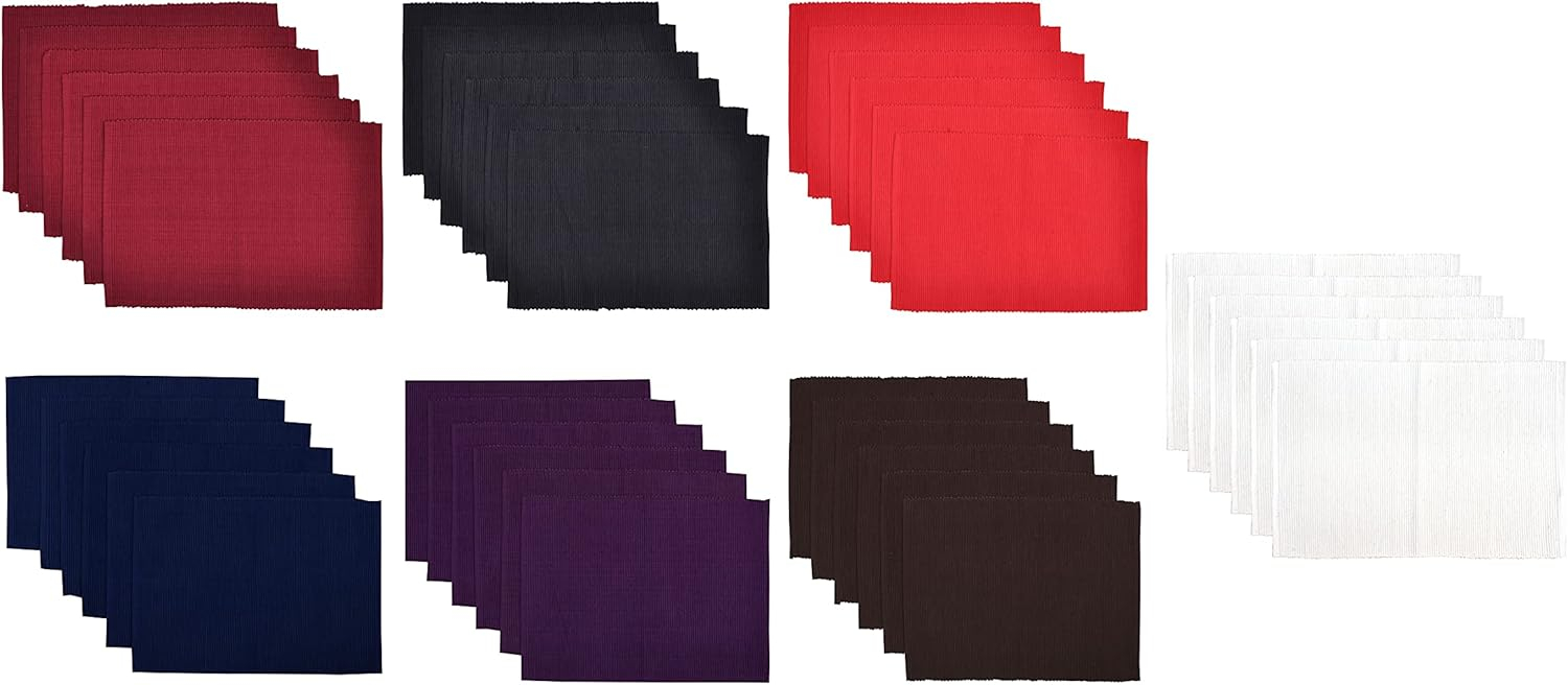Yourtablecloth Ribbed Cotton Placemats – Placemat with Thicker Construction – Heavy Duty, Eco Friendly & Elegant Large Placemats –Set of 6 –Be it Restaurant or Home – Nautical Blue