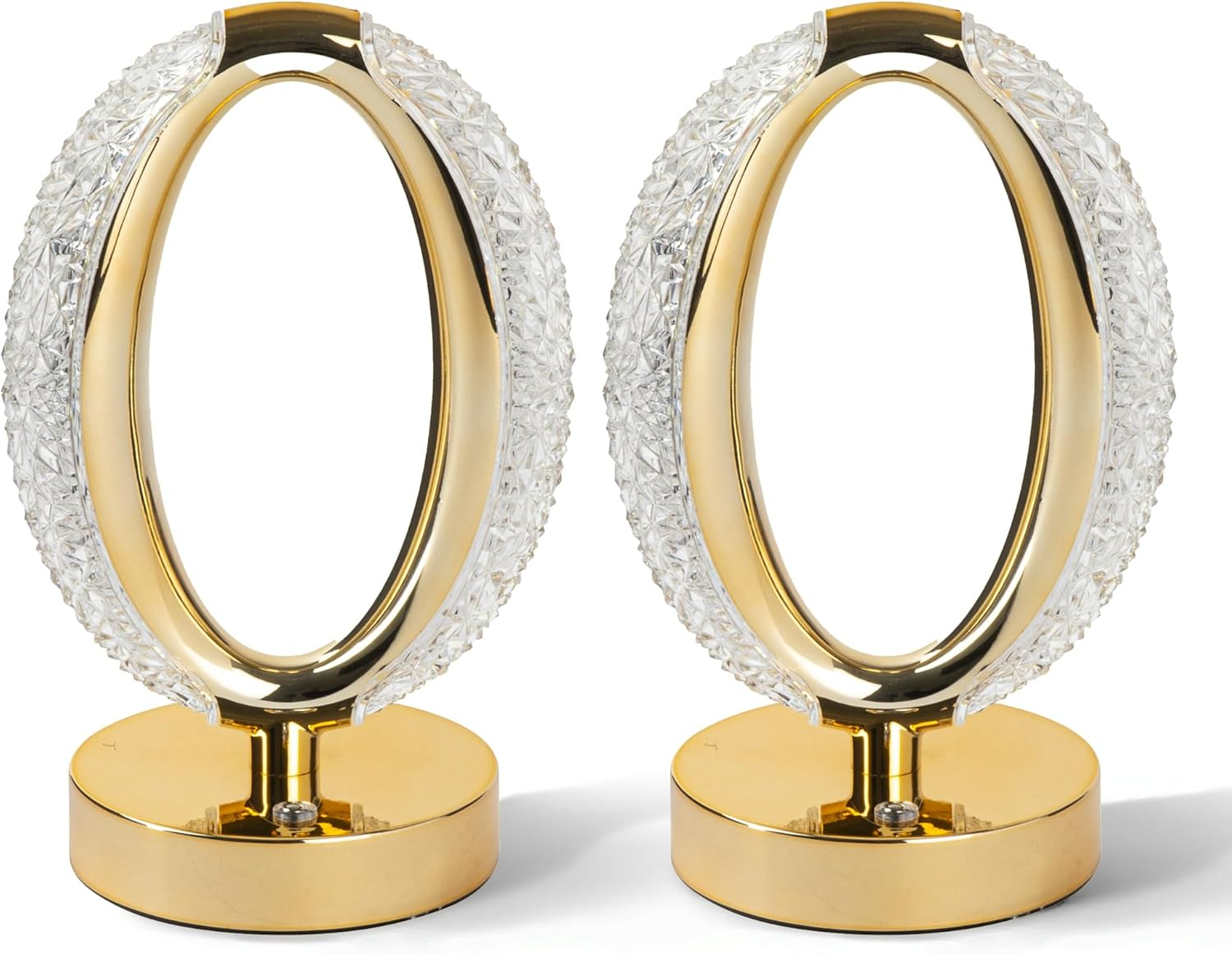 Bell and Howell Hudson Table Lamp 2 Pack Small Cordless Touch LED Rechargeable Oval Ring Lamp Bedside Desk Gold Base