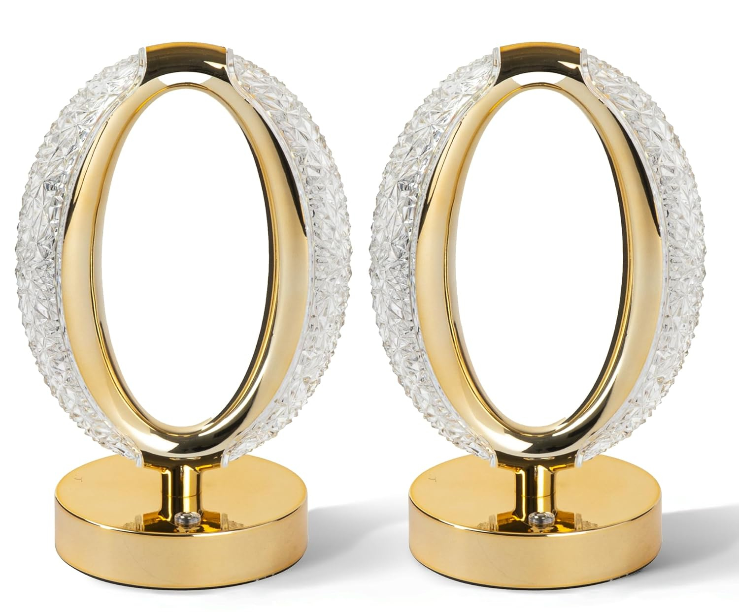 Bell and Howell Hudson Table Lamp 2 Pack Small Cordless Touch LED Rechargeable Oval Ring Lamp Bedside Desk Gold Base