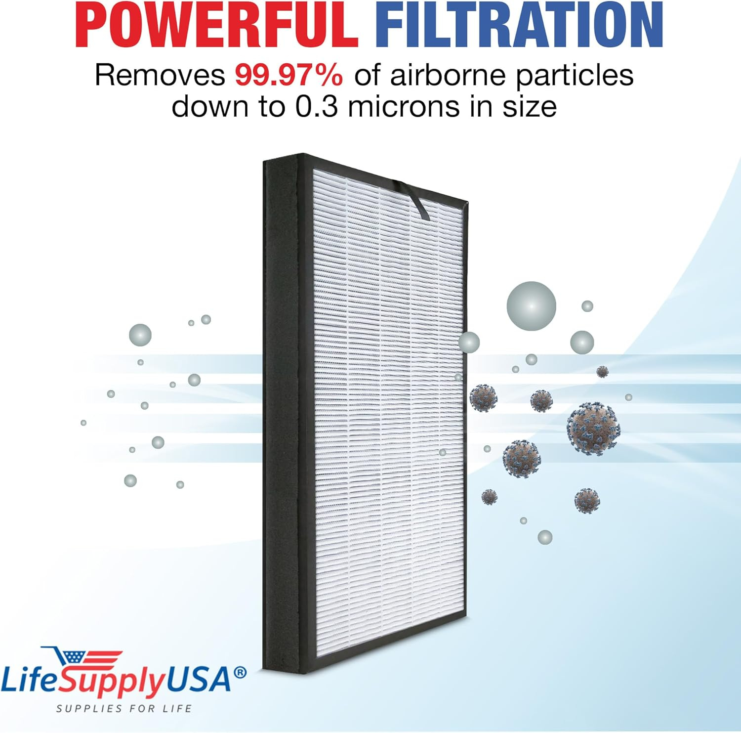 LifeSupplyUSA 3-in-1 True HEPA Air Replacement + Pre + Carbon Filter Compatible with Pure Morning APH260 Air Purifiers (1 Pack)