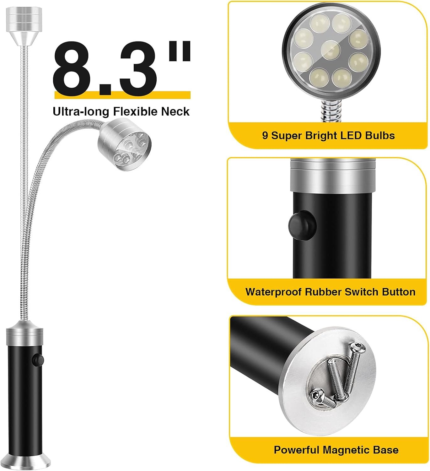 Jasee Barbecue Grill Light, BBQ Accessories for Outdoor with Magnetic Base, Mens Stocking Stuffers Grilling Gifts, 360 Degree Flexible Neck, Water Heat Resistant, Batteries Included - 2 Pack