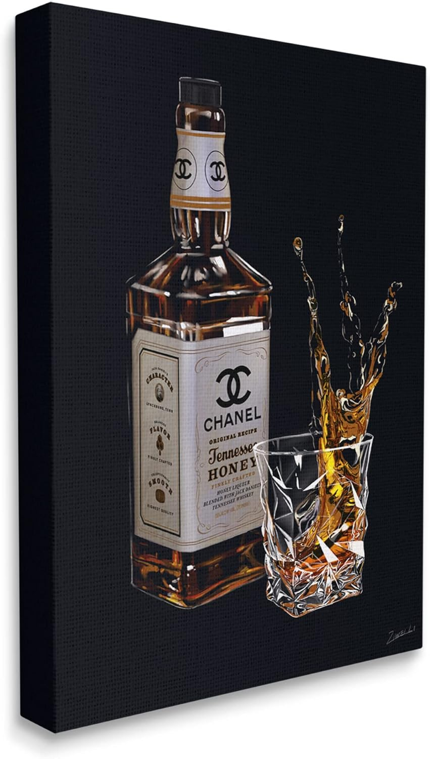 Stupell Industries Splashing Liqueur Glam Whiskey Bottle Graphic Art Gallery Wrapped Canvas Print Wall Art, Design by Ziwei Li