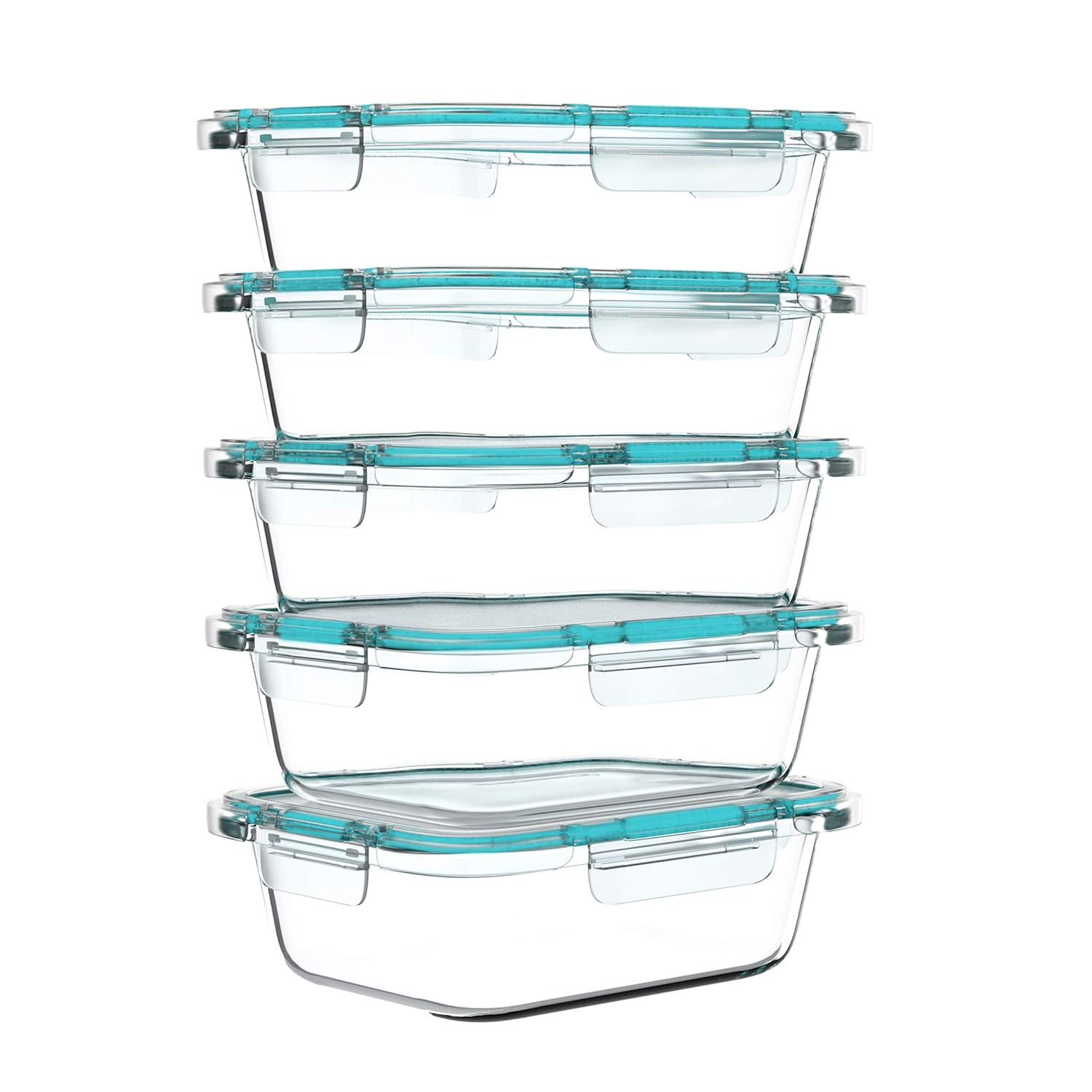 Classic Cuisine Glass Food Storage Containers-5, One Compartment Portion Control Meal Prep Glassware with Snap Shut Lids-Microwave, Dishwasher Safe Clear