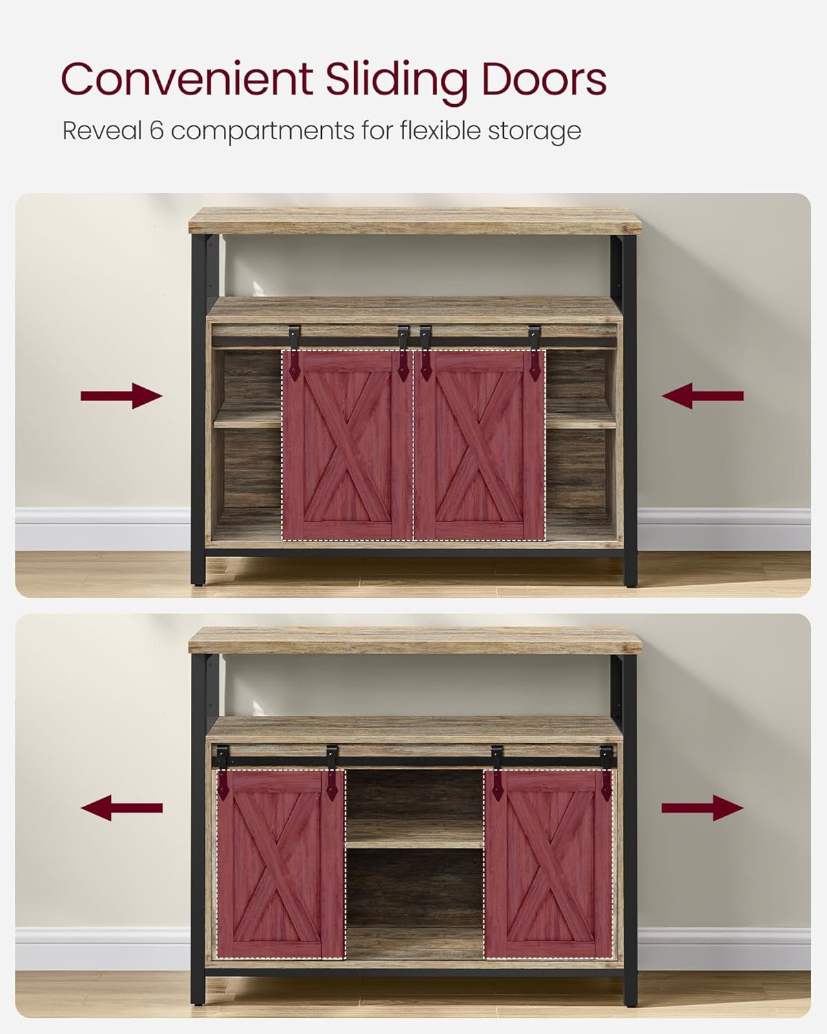 VASAGLE Buffet Cabinet, Storage Cabinet, Sideboard with 2 Sliding Barn Doors, Adjustable Shelves, 13 x 39.4 x 31.5 Inches, for Living Room, Turquoise Brown and Ink Black ULSC092B60