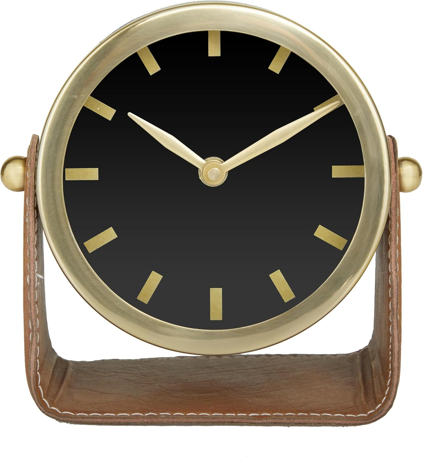 Deco 79 Stainless Steel Metal Clock with Leather Stand, 6" x 3" x 6", Gold