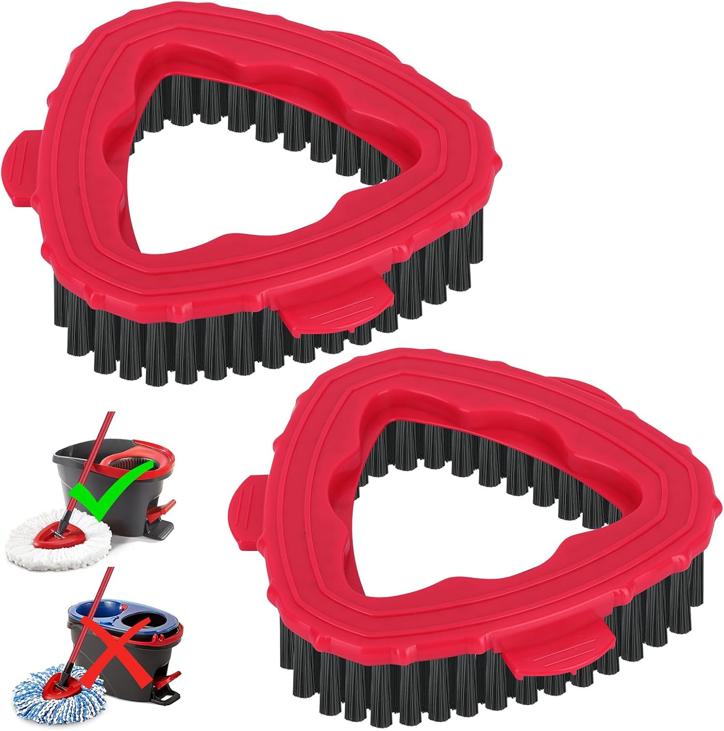 2 Pcs Scrub Brush Replacement Head for O Cedar EasyWring Spin Mop 1 Tank System, Shower Floor Scrubber, Microfiber Triangle Hard Bristle Cleaning Brush for Bathroom Kitchen Pool, Glass and Tile Walls