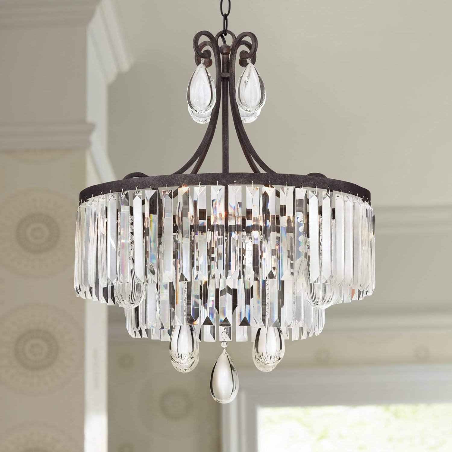 Vienna Full Spectrum Bruini Bronze Crystal Pendant Chandelier 20" Wide Rustic Scroll 4-Light Fixture for Dining Room House Foyer Kitchen Entryway Home