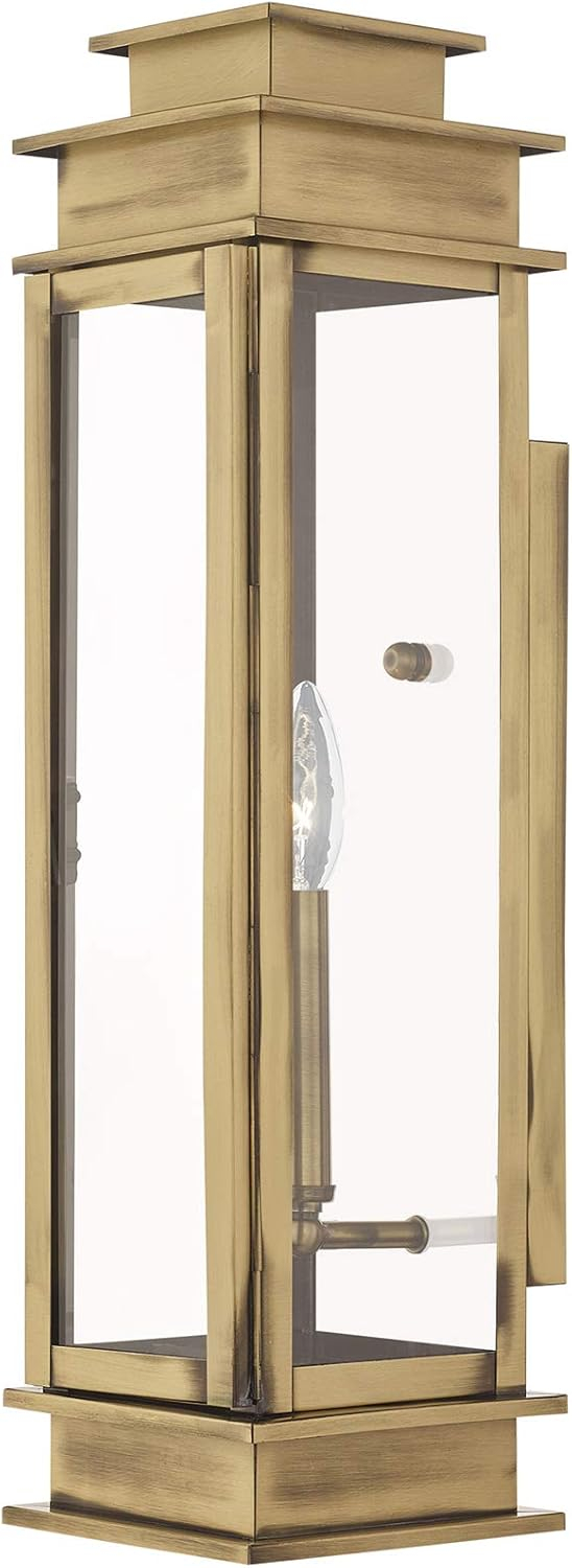 Livex Lighting Princeton 1 -Light 20.25-in H Antique Brass Hardwired Outdoor Wall Light