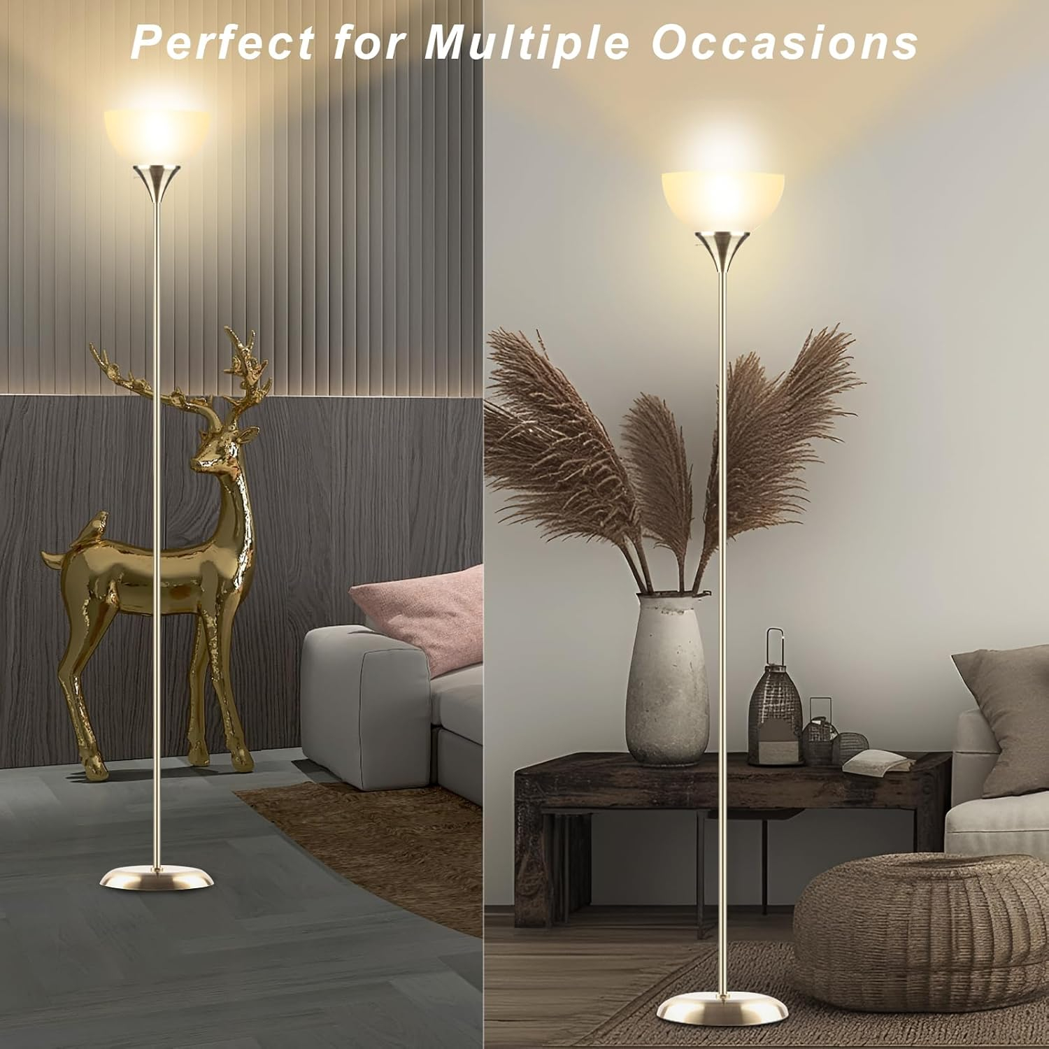 Standing Lamp, Led Floor Lamps for Living Room, Drop-Resistant White Lampshade, Rotary Switch, Industrial Metal Tall Lamp for Living Room Bedroom Study Office Kid's Room (Bronze)