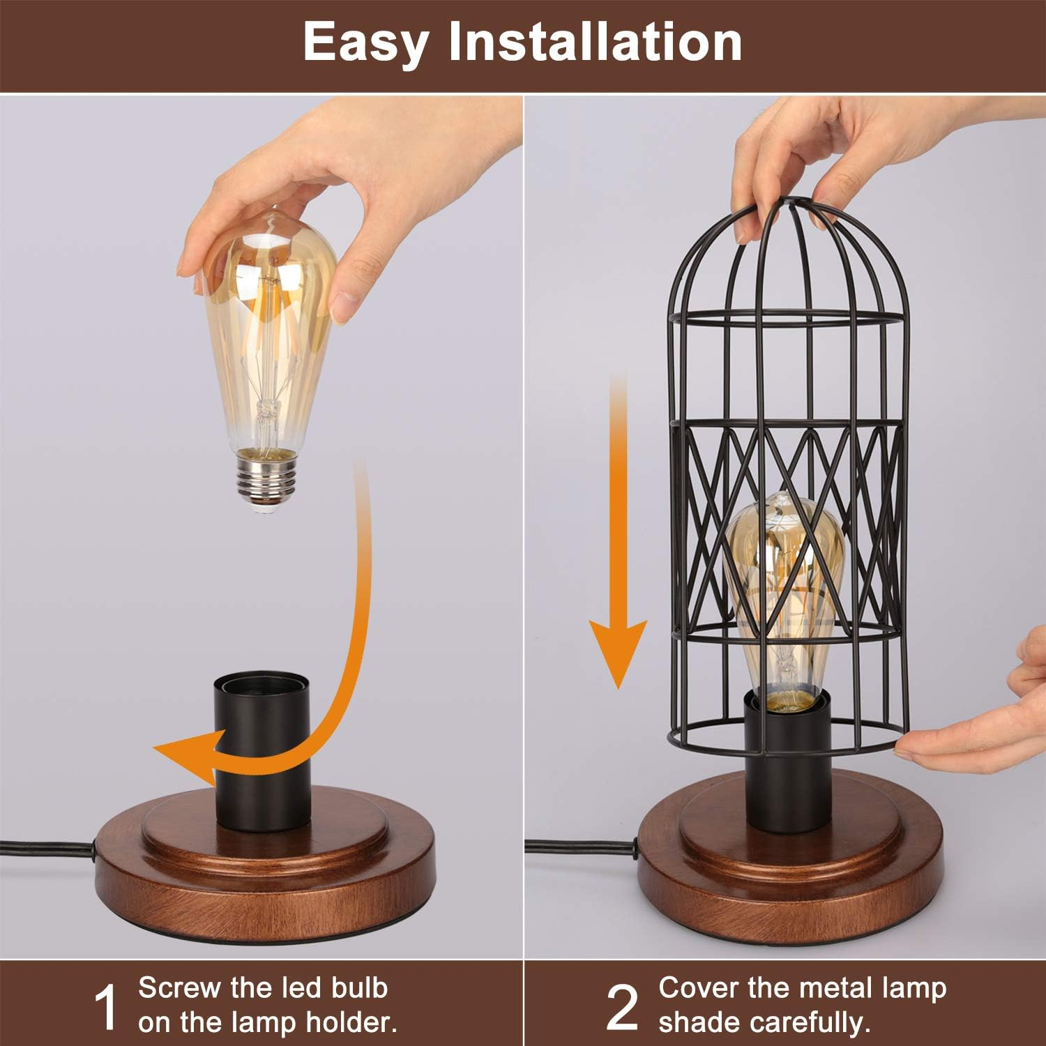 Industrial Black Metal Cage Touch Control Table Lamp
