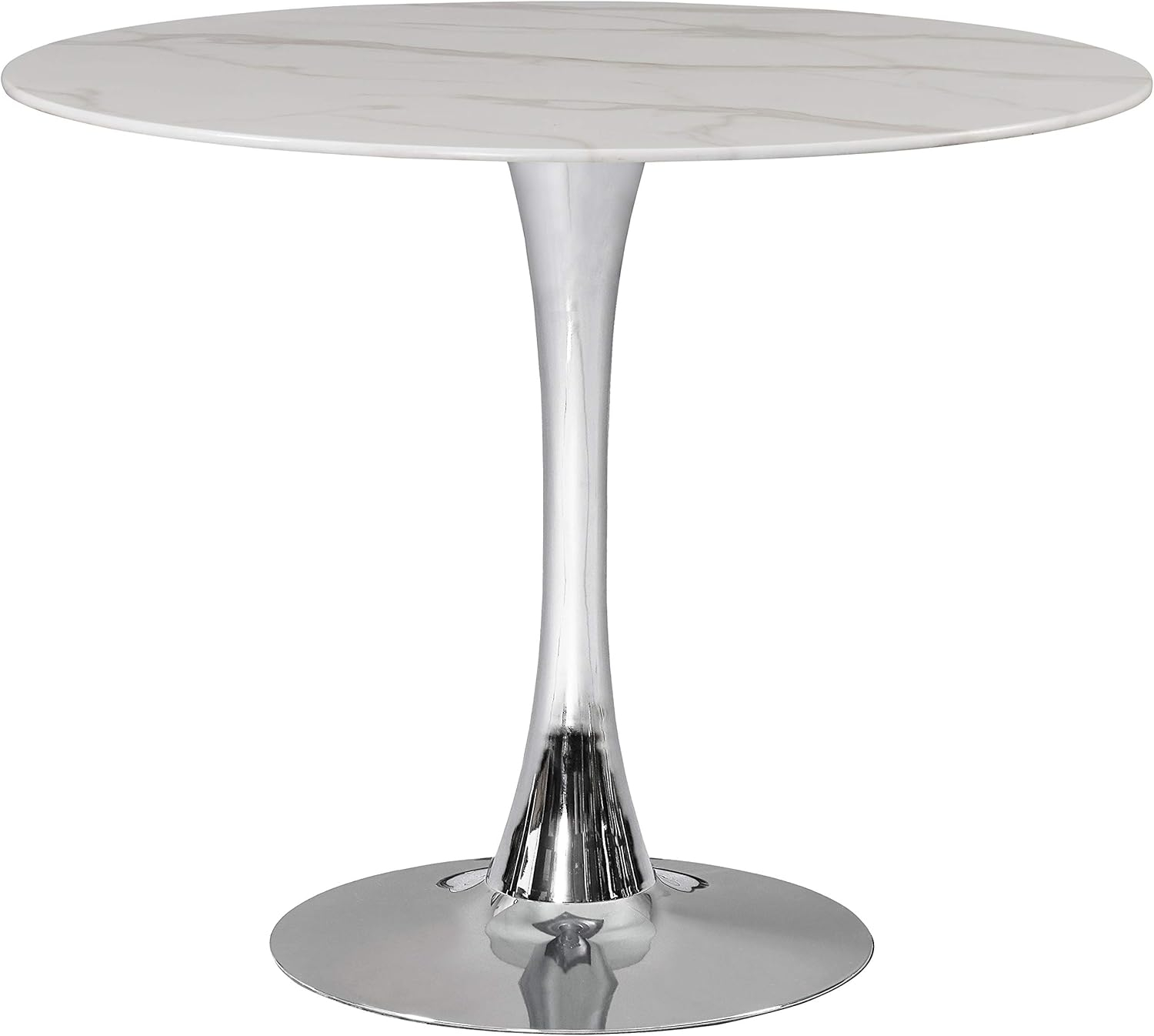 Meridian Furniture 972-T Holly Collection Modern | Contemporary Round Dining Table with Faux Marble Table Top and Rich Chrome Base, 36" W x 36" D x 29.5" H
