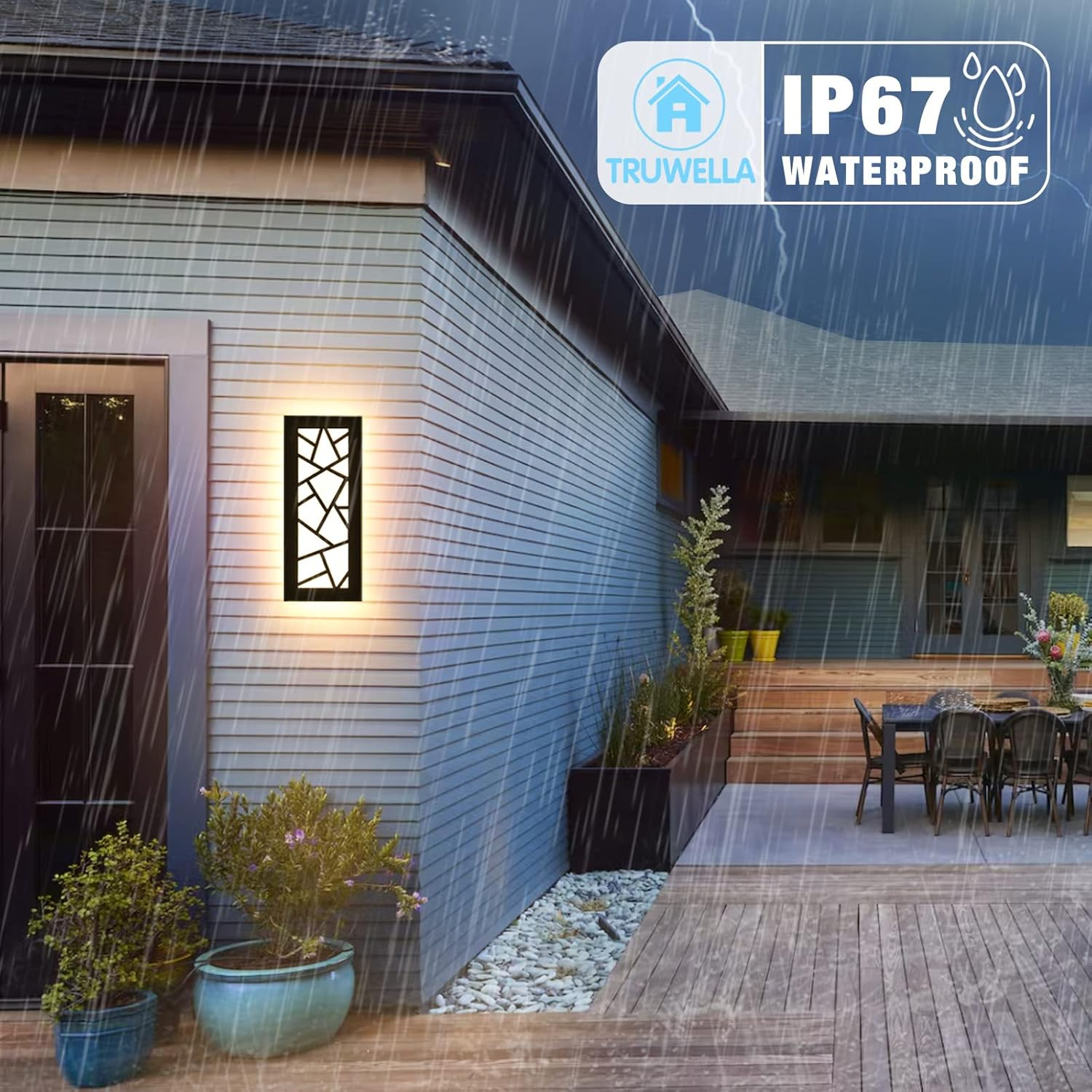 Outdoor Wall Lights 11.8inch Modern Outdoor Wall Sconce LED Long Wall Sconces Black Front Porch Light Waterproof Led Wall Light IP67 3000K Exterior Lighting fixtures