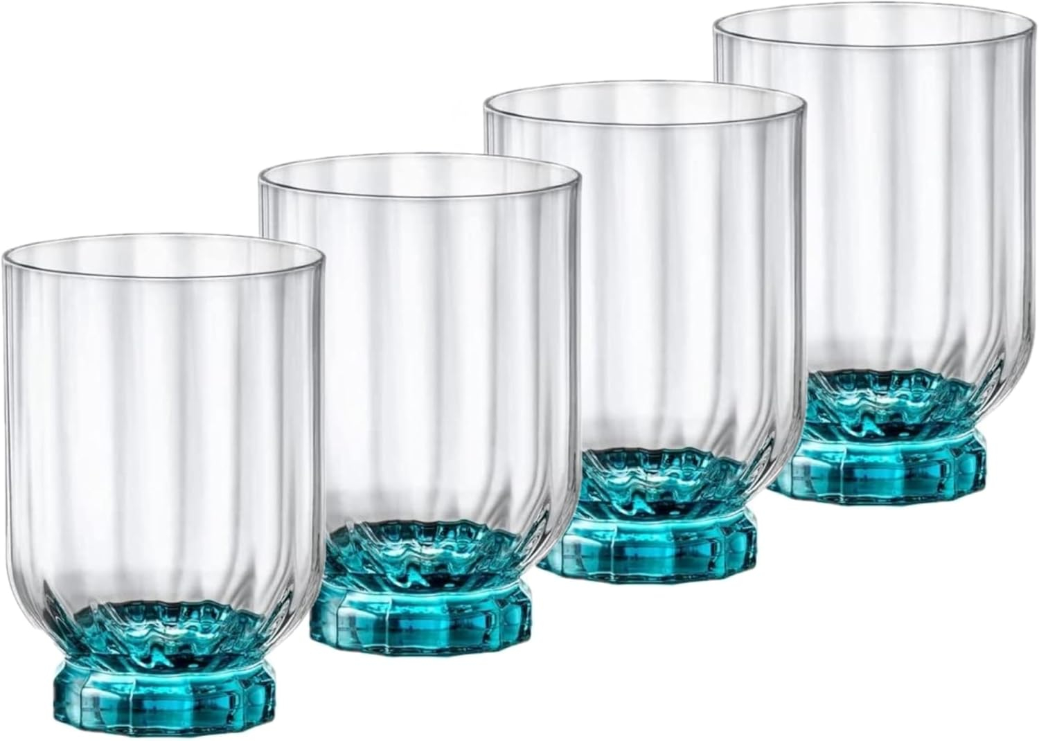 Lucent Blue Glass Double Old Fashioned Tumblers, Set of 4