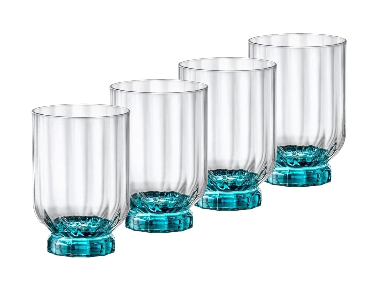 Lucent Blue Glass Double Old Fashioned Tumblers, Set of 4