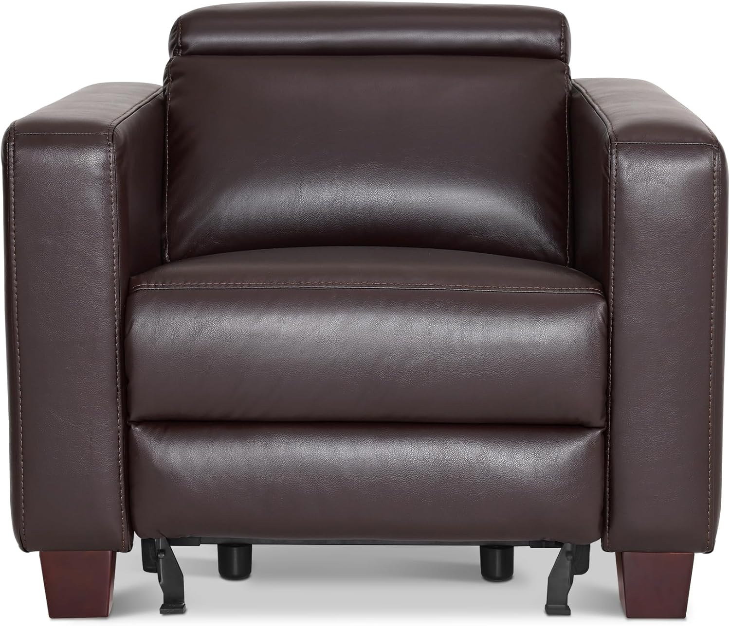 MCombo Wall-Hugger High Leg Power Recliner Chair with Adjustable Headrest and USB&Type C Dual Charge Ports for Living Room, Office, and Small Spaces, HL128 (Faux Leather, Brown)