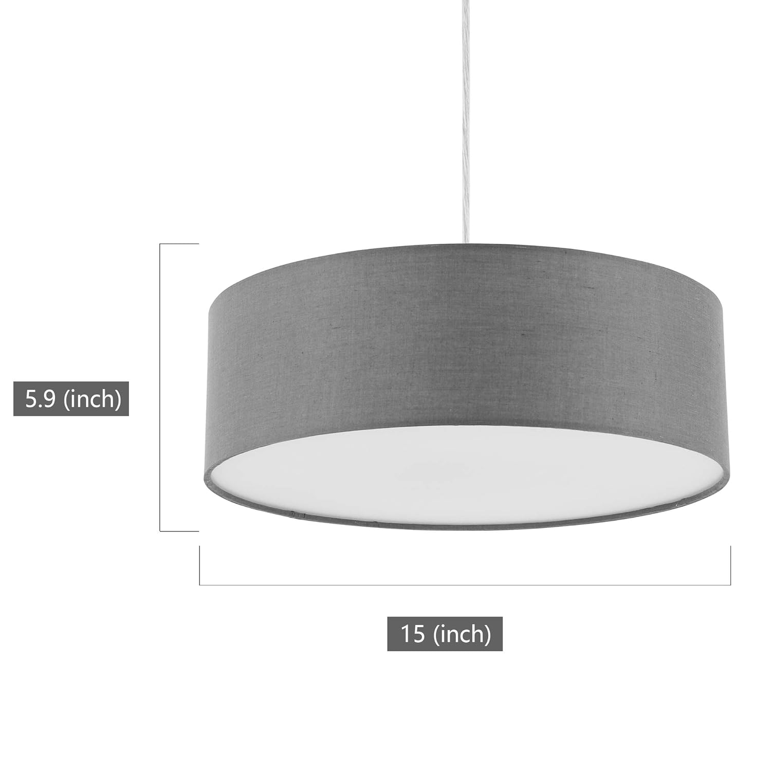 Modern Grey Fabric Drum Pendant Light with Frosted Acrylic Diffuser