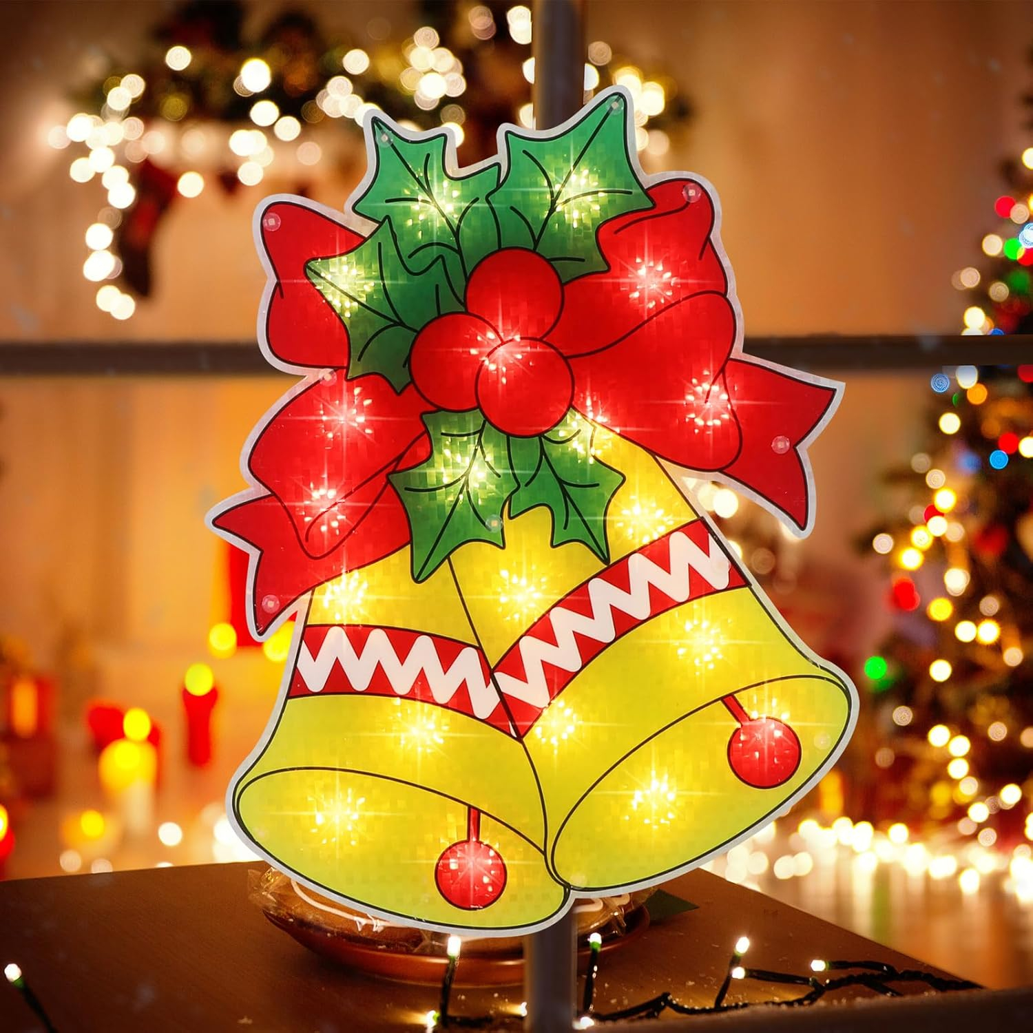 17" Multicolor Bell Christmas Window Silhouette Lights