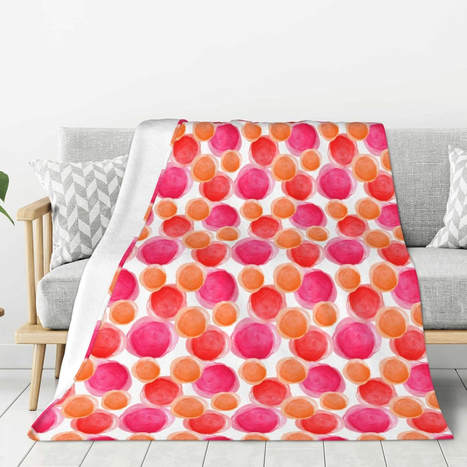 Pink Orange Fleece Throw Blanket Lightweight Soft Cozy Flannel Blankets for Girls Women for Couch Bed Sofa Travel Camping 50" x 60"