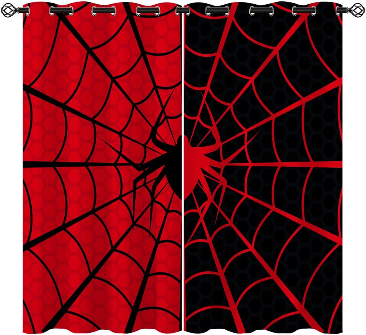 Superhero Blackout Curtains for Girls Boy Home Decor, Children Baby Black Red Spider Web Grommet Thermal Insulated Drapes Darkening Window Curtain for Bedroom Living Room, 42 x 45 Inch
