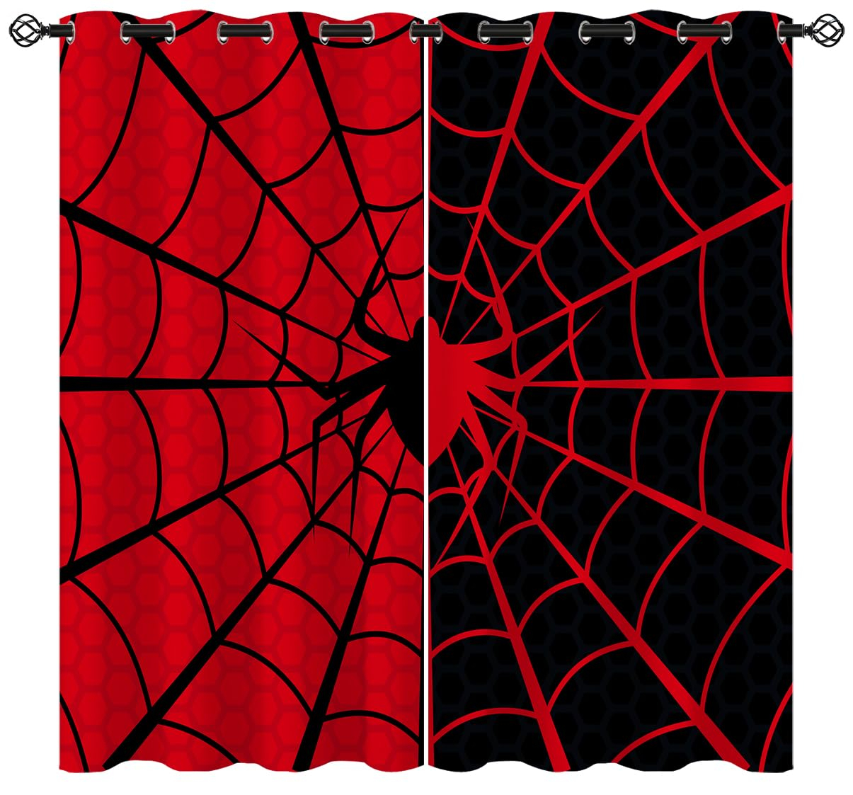 Superhero Blackout Curtains for Girls Boy Home Decor, Children Baby Black Red Spider Web Grommet Thermal Insulated Drapes Darkening Window Curtain for Bedroom Living Room, 42 x 45 Inch