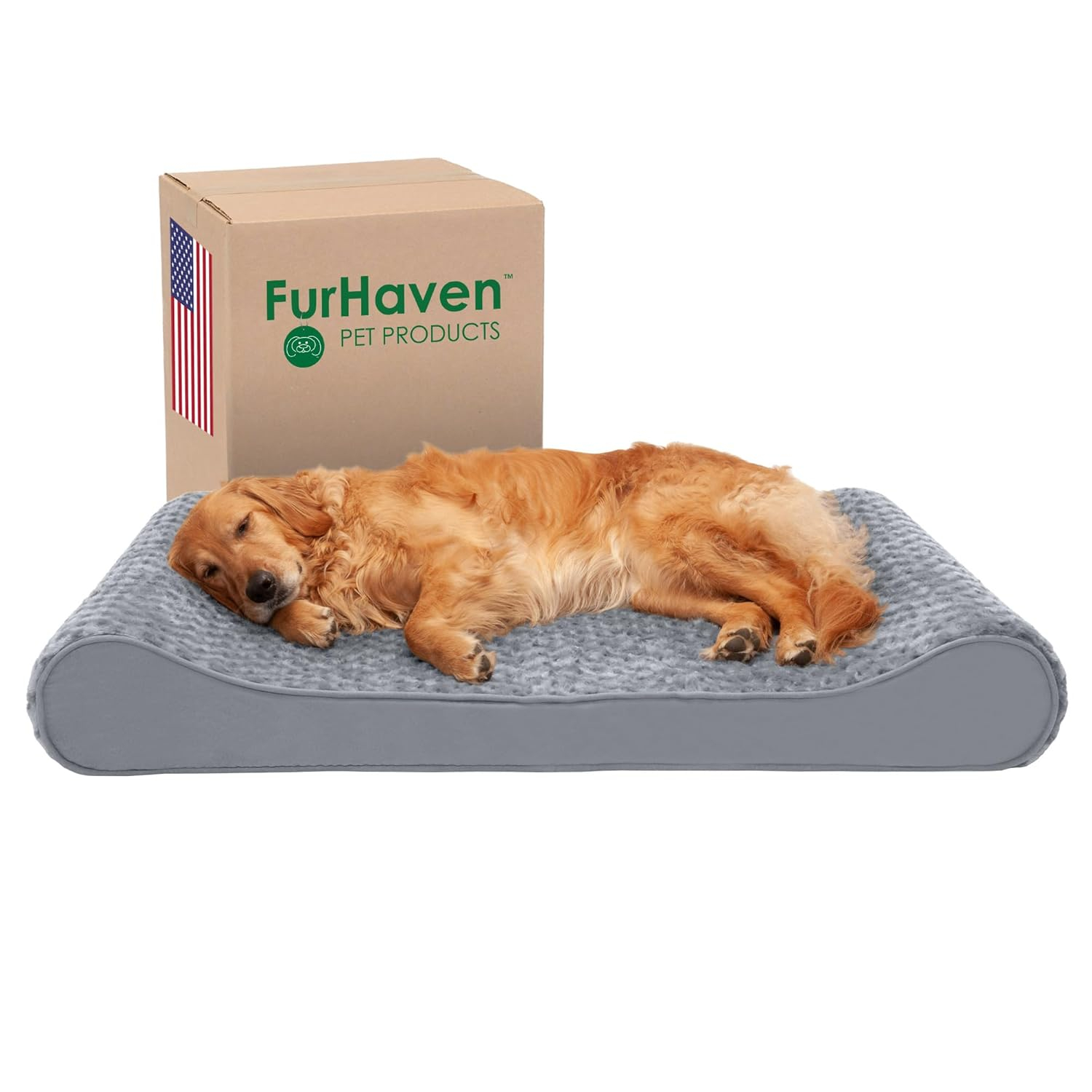 FurHaven | Cooling Gel Ultra Plush Luxe Lounger Pet Bed for Dogs & Cats, Gray, Jumbo