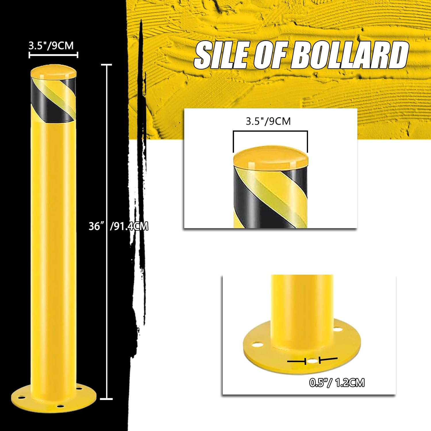Safety Bollard Post, Steel Bollards,Parking Bollard, Yellow Powder Coated Safety Parking Barrier Post, for Traffic Sensitive Areas (6, 42"H*3.5"D)