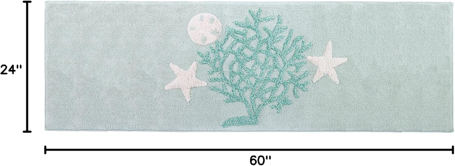 Aqua and Ivory Cotton Coastal Bath Rug 24" x 60"