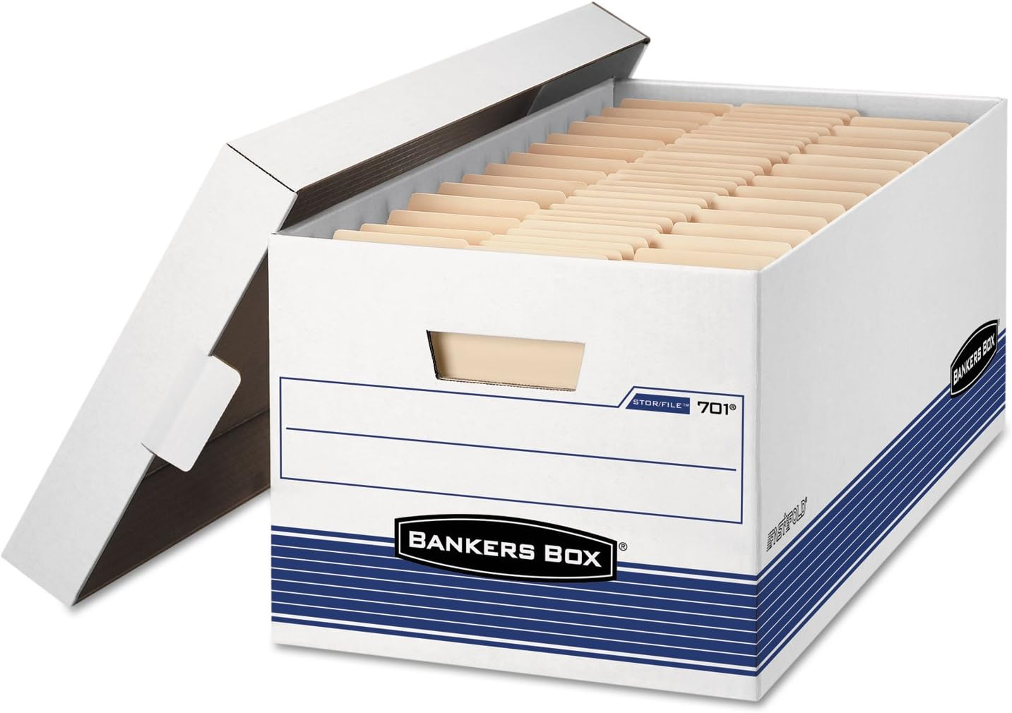 Bankers Box 00702 15.88 in. x 25.38 in. x 10.25 in. STOR/FILE Medium-Duty Storage Boxes - Legal, White/Blue (12/Carton)