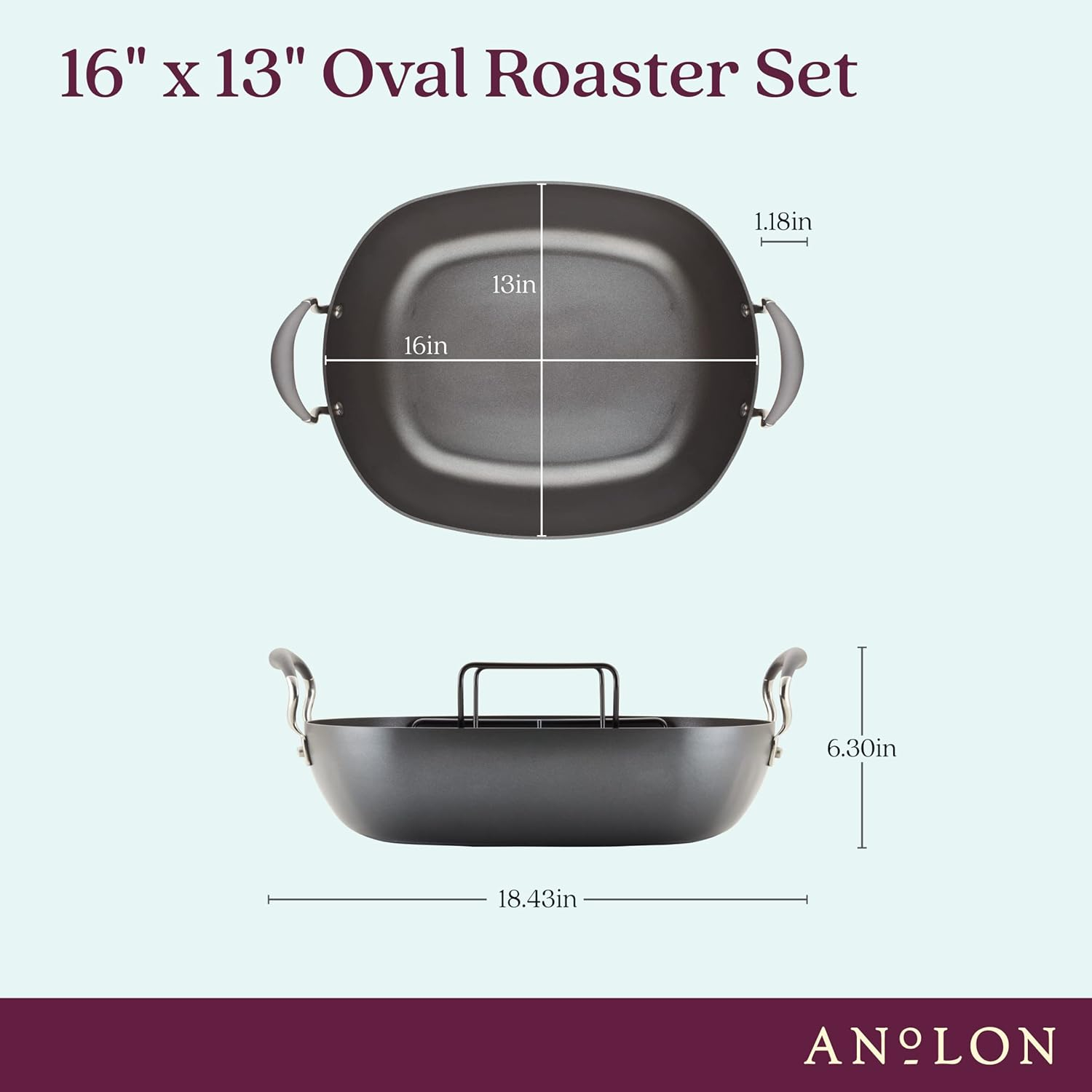 Anolon Advanced Hard Anodized Nonstick Roaster with Rack, Pewter