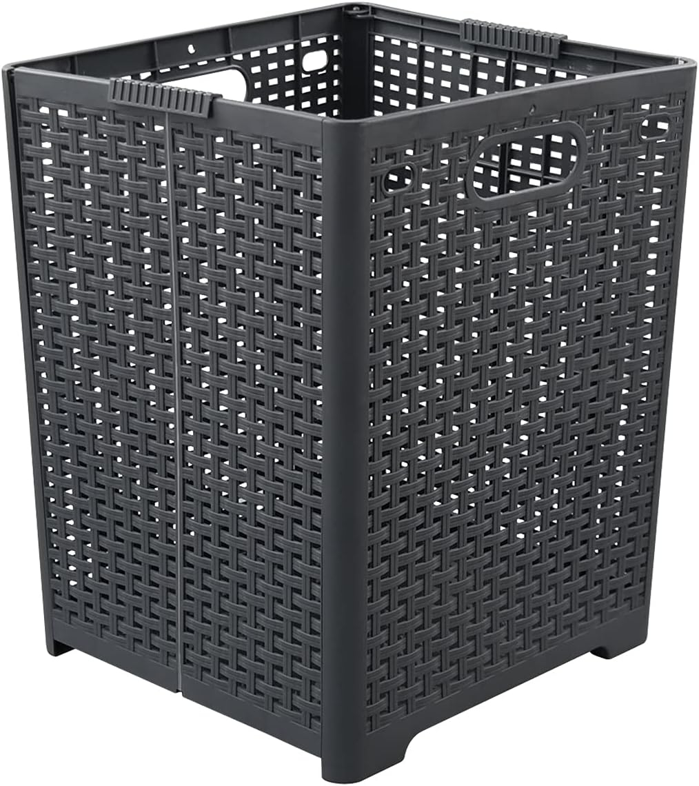 Kekow 1-Pack 42 L Plastic Collapsible Laundry Basket, Gray Folding Laundry Hamper