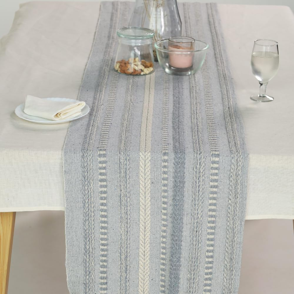 Cool Gray Braided Stripe Table Runner 15x72