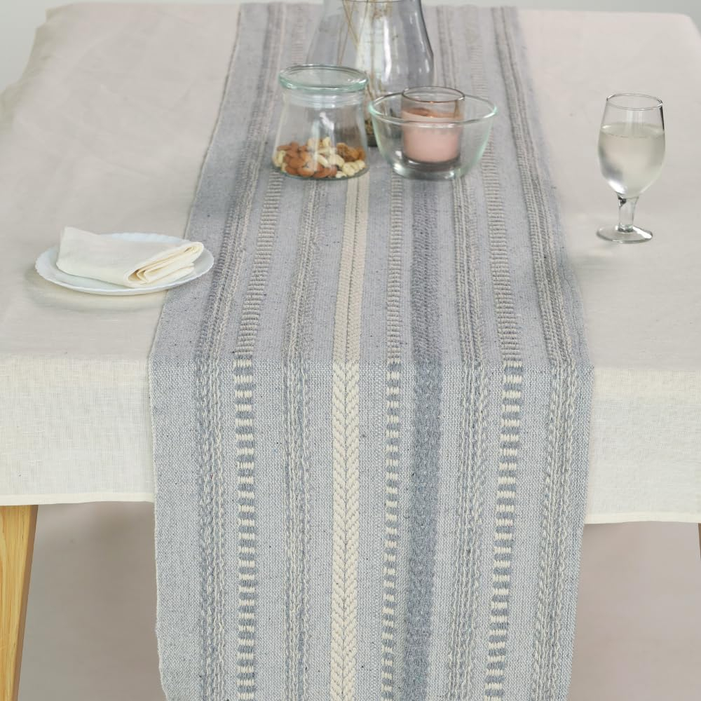 Cool Gray Braided Stripe Table Runner 15x72