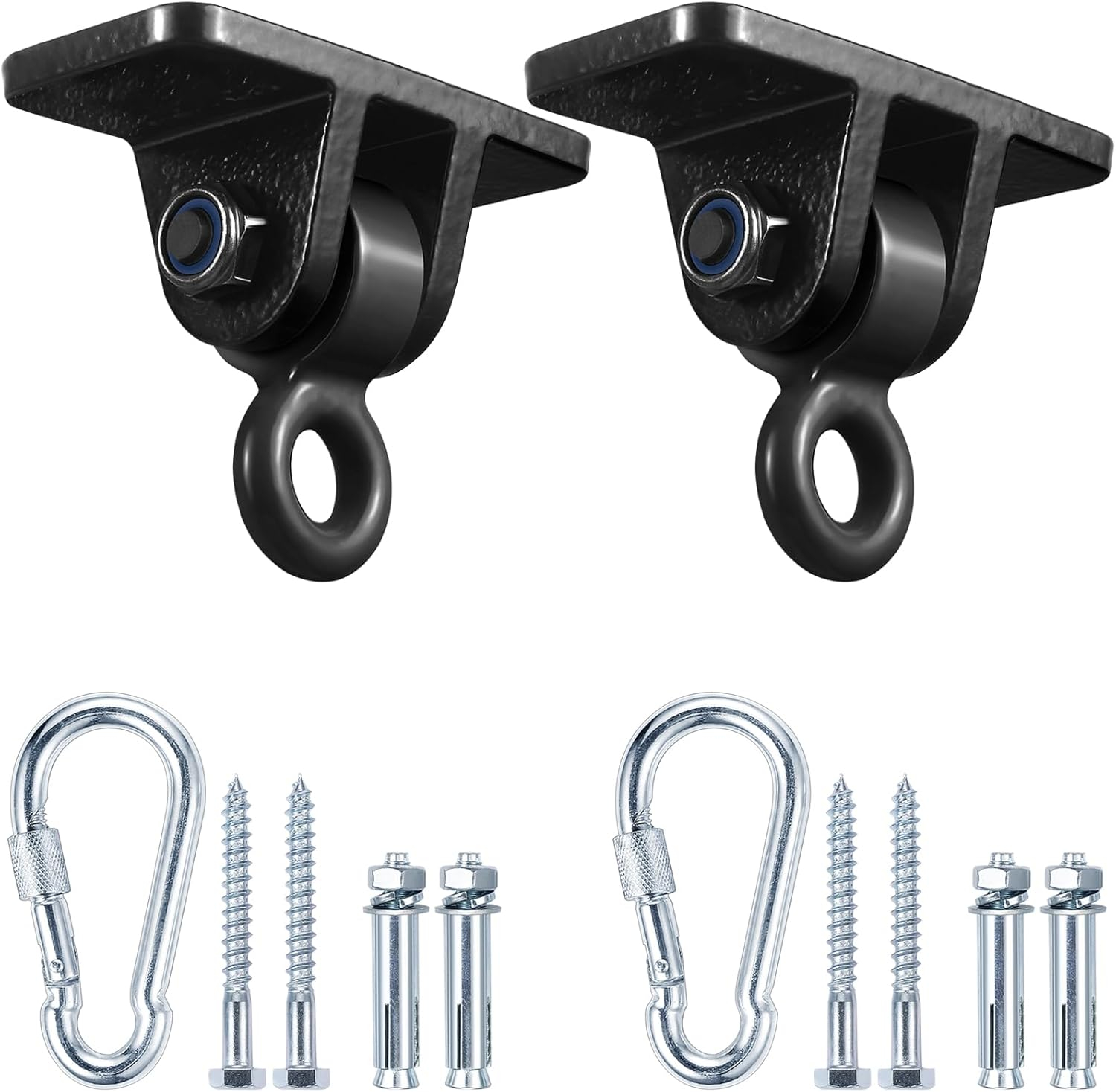 Swing Set Brackets, MDAIRC Heavy Duty Swing Hangers for Wooden Sets Playground Porch Indoor Outdoor & Hanging with Snap Hooks (2 Pack Black Swing Hook)